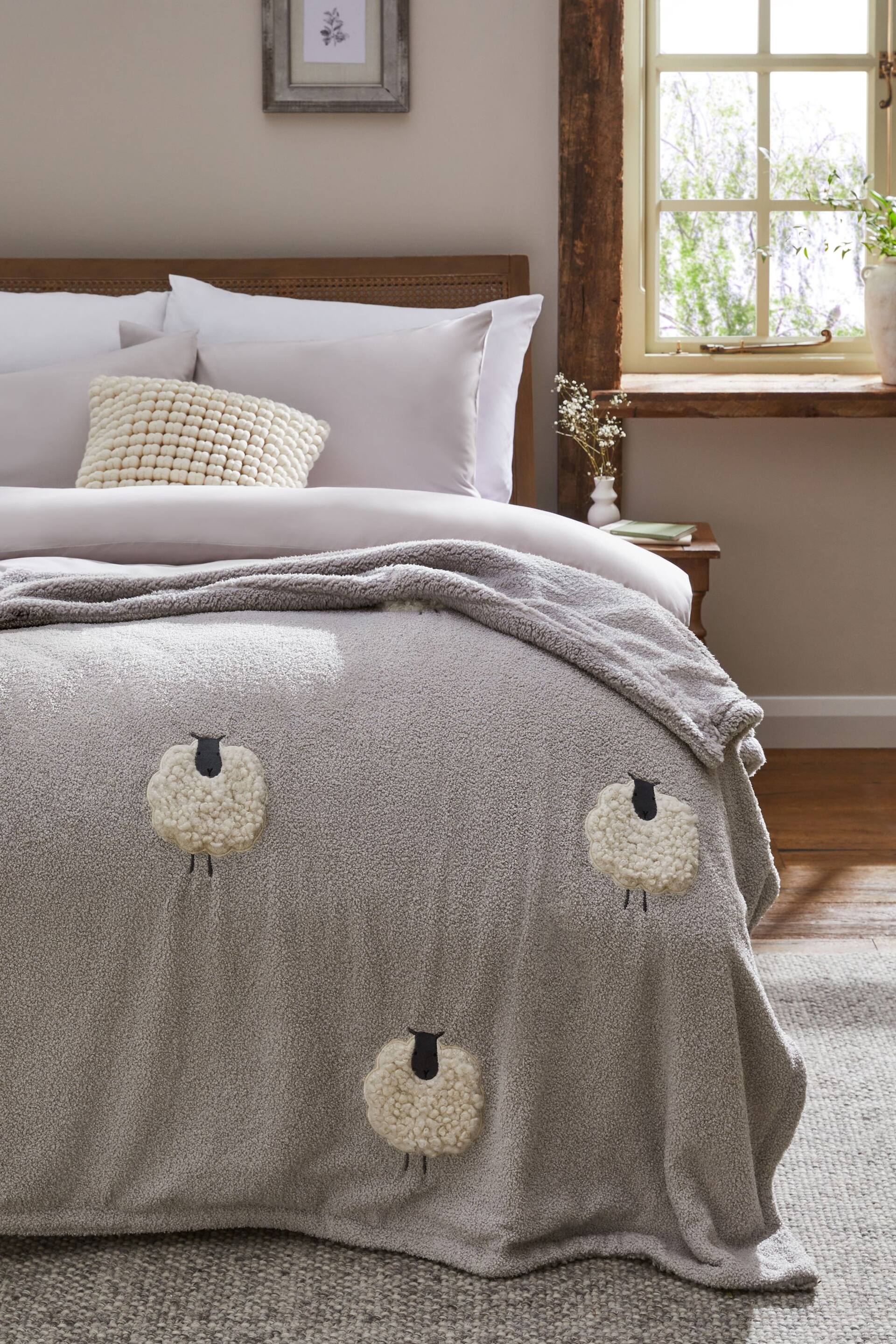 Grey Knitted Sheep Appliqué Throw - Image 1 of 5