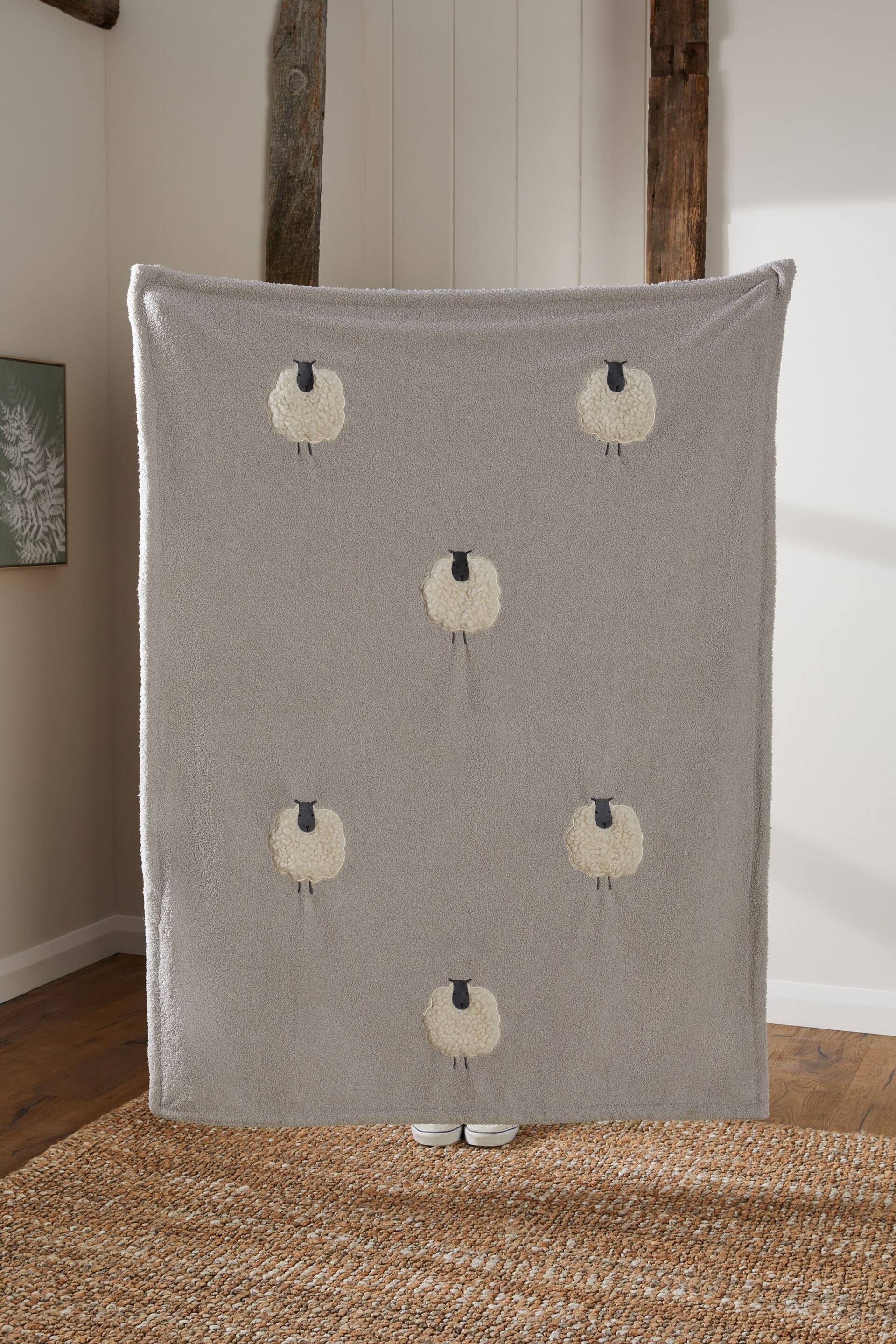 Grey Knitted Sheep Appliqué Throw - Image 2 of 5