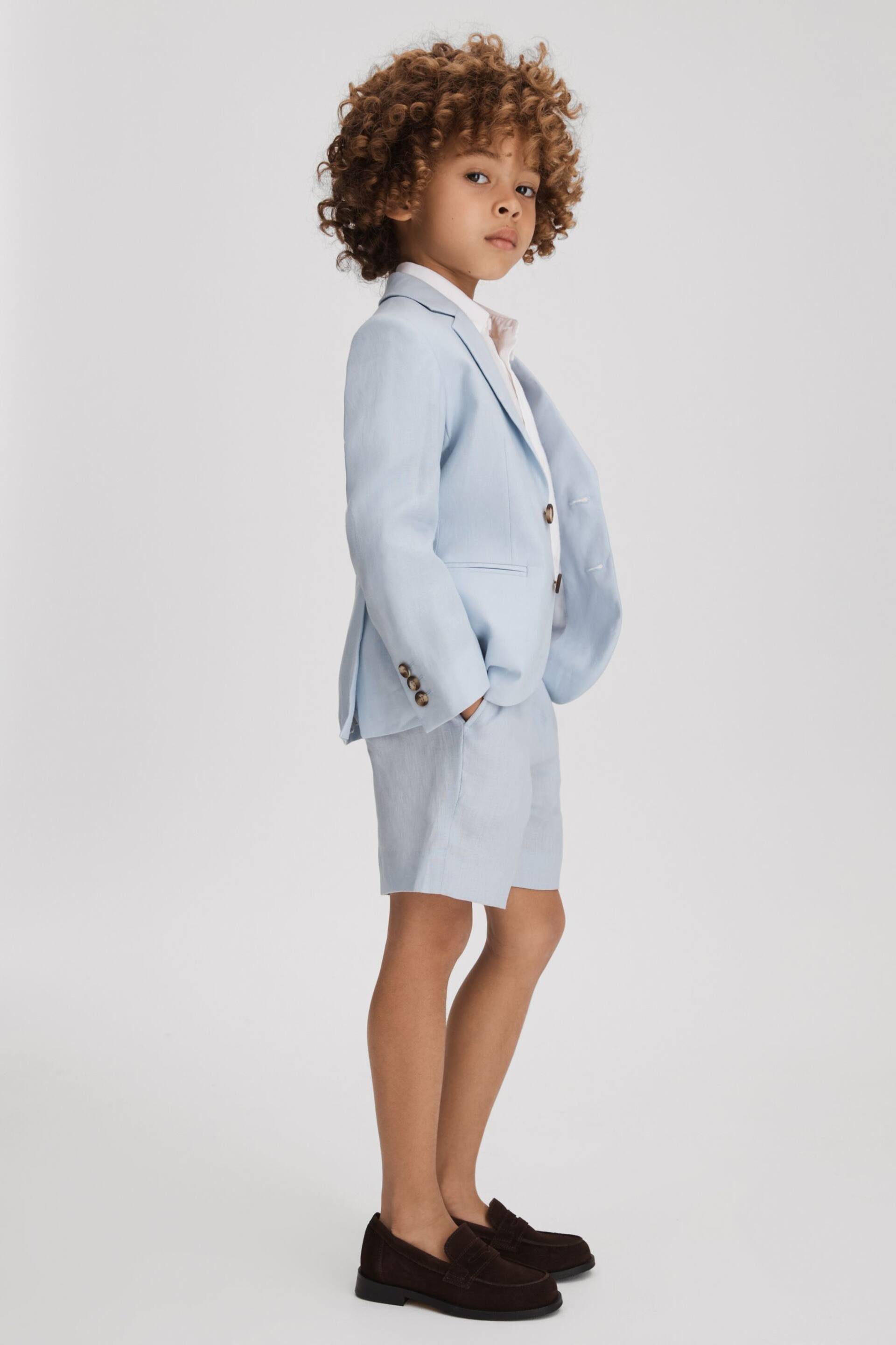 Reiss Soft Blue Kin Senior Slim Fit Linen Adjustable Shorts - Image 1 of 4