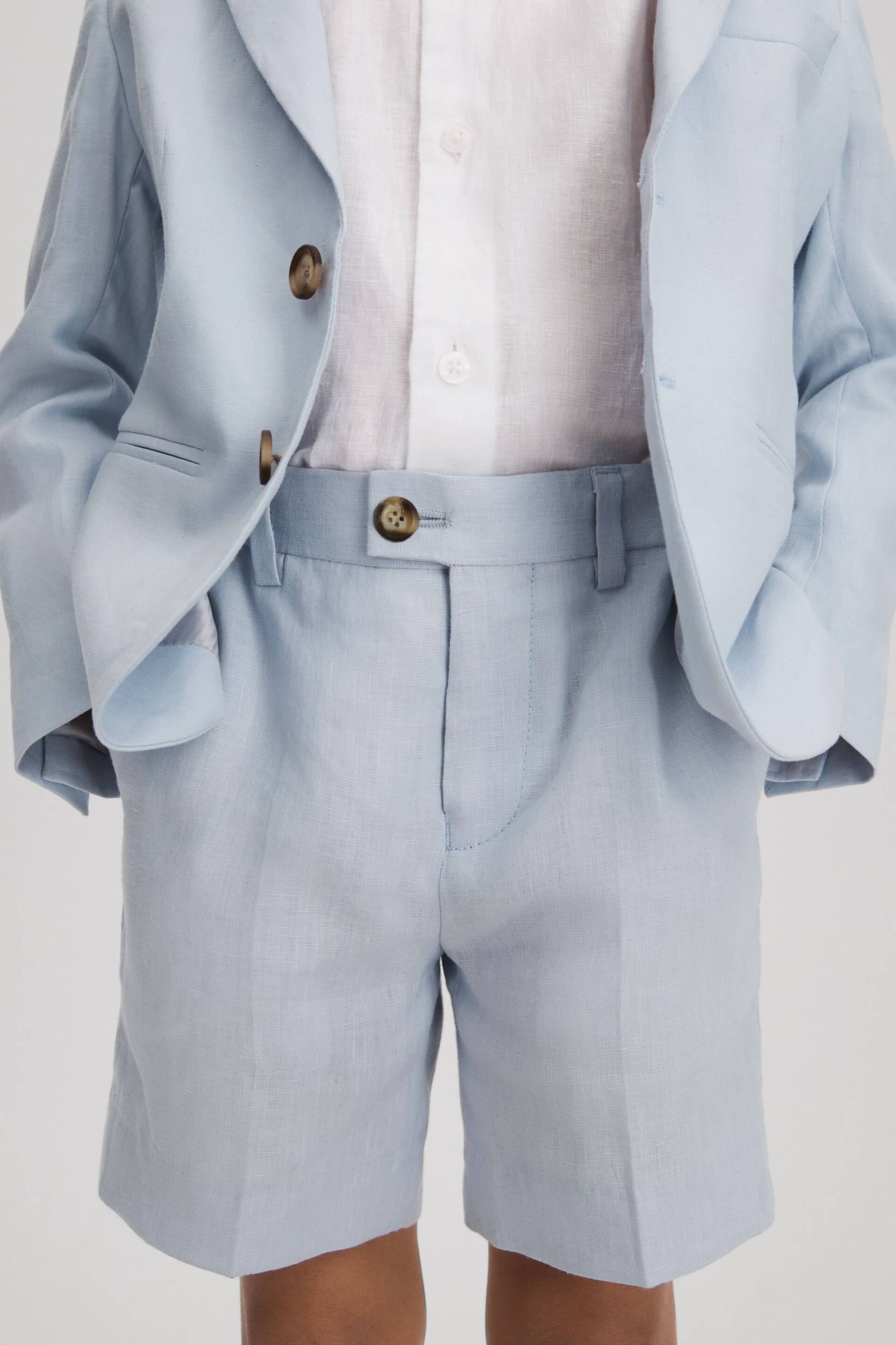 Reiss Soft Blue Kin Senior Slim Fit Linen Adjustable Shorts - Image 3 of 4