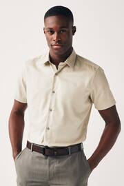 Neutral Brown Slim Fit Trimmed Formal Short Sleeve Shirt - Image 1 of 7