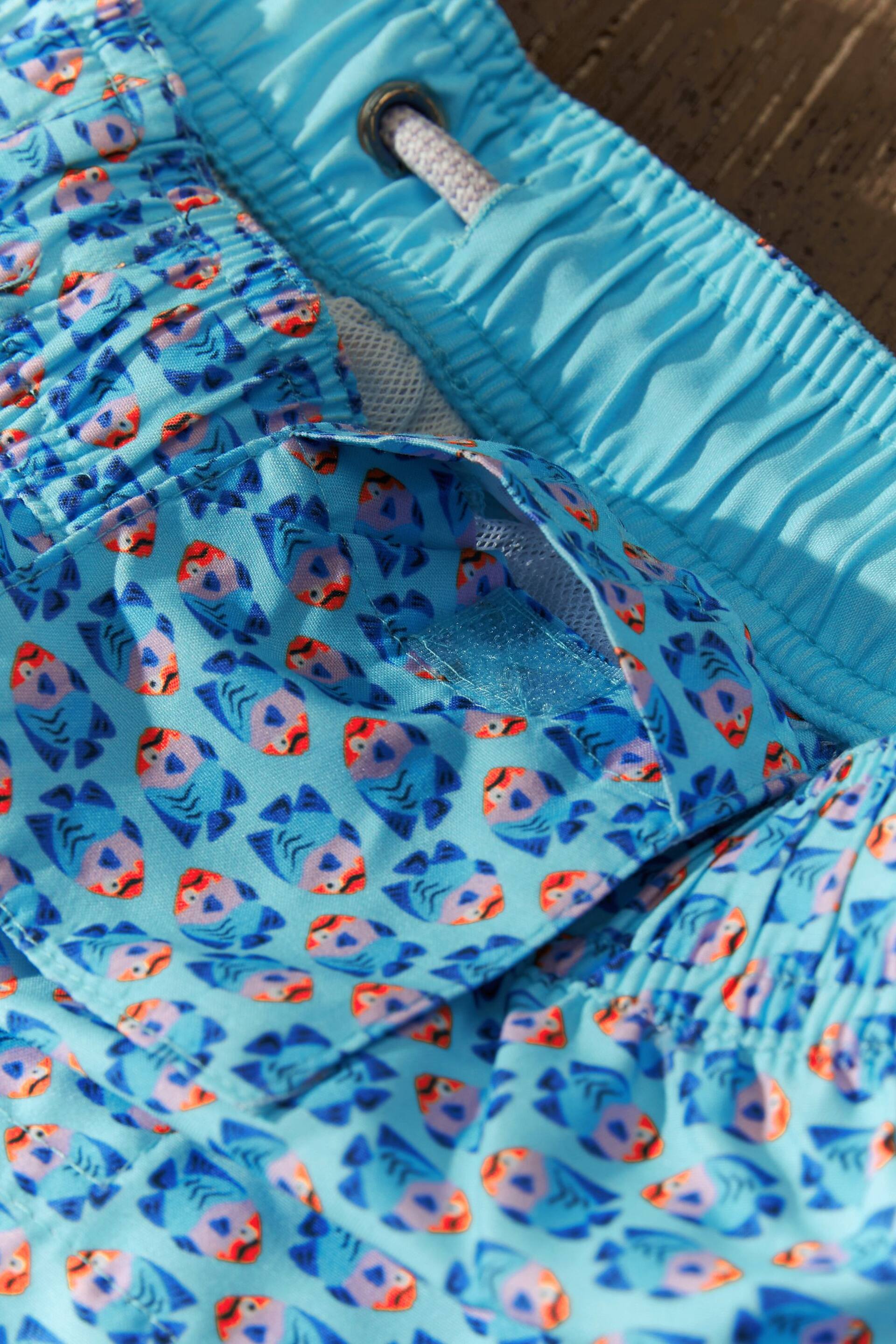 Turquoise Mini Fish Relaxed Fit Printed Swim Shorts - Image 10 of 11