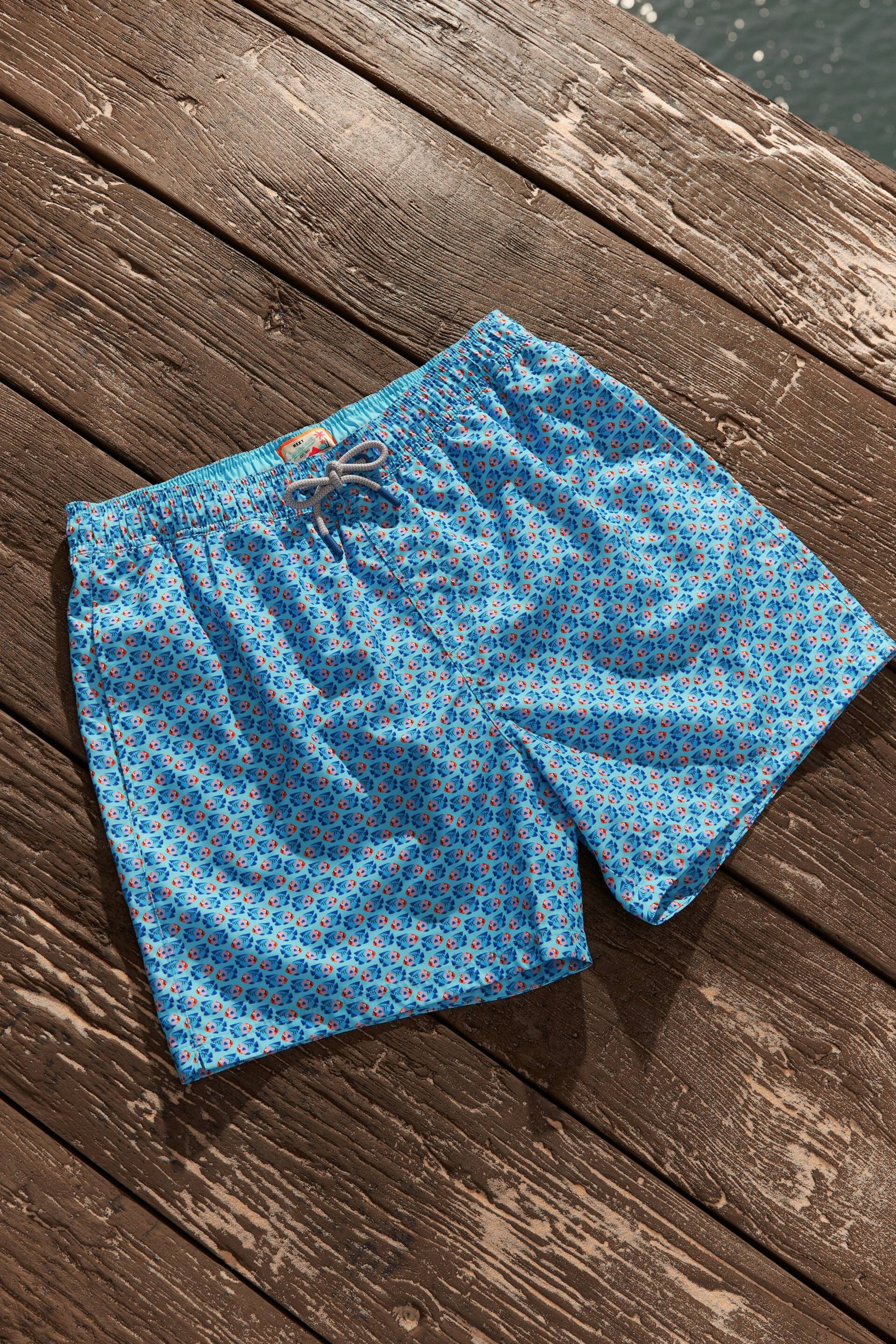 Turquoise Mini Fish Relaxed Fit Printed Swim Shorts - Image 6 of 11