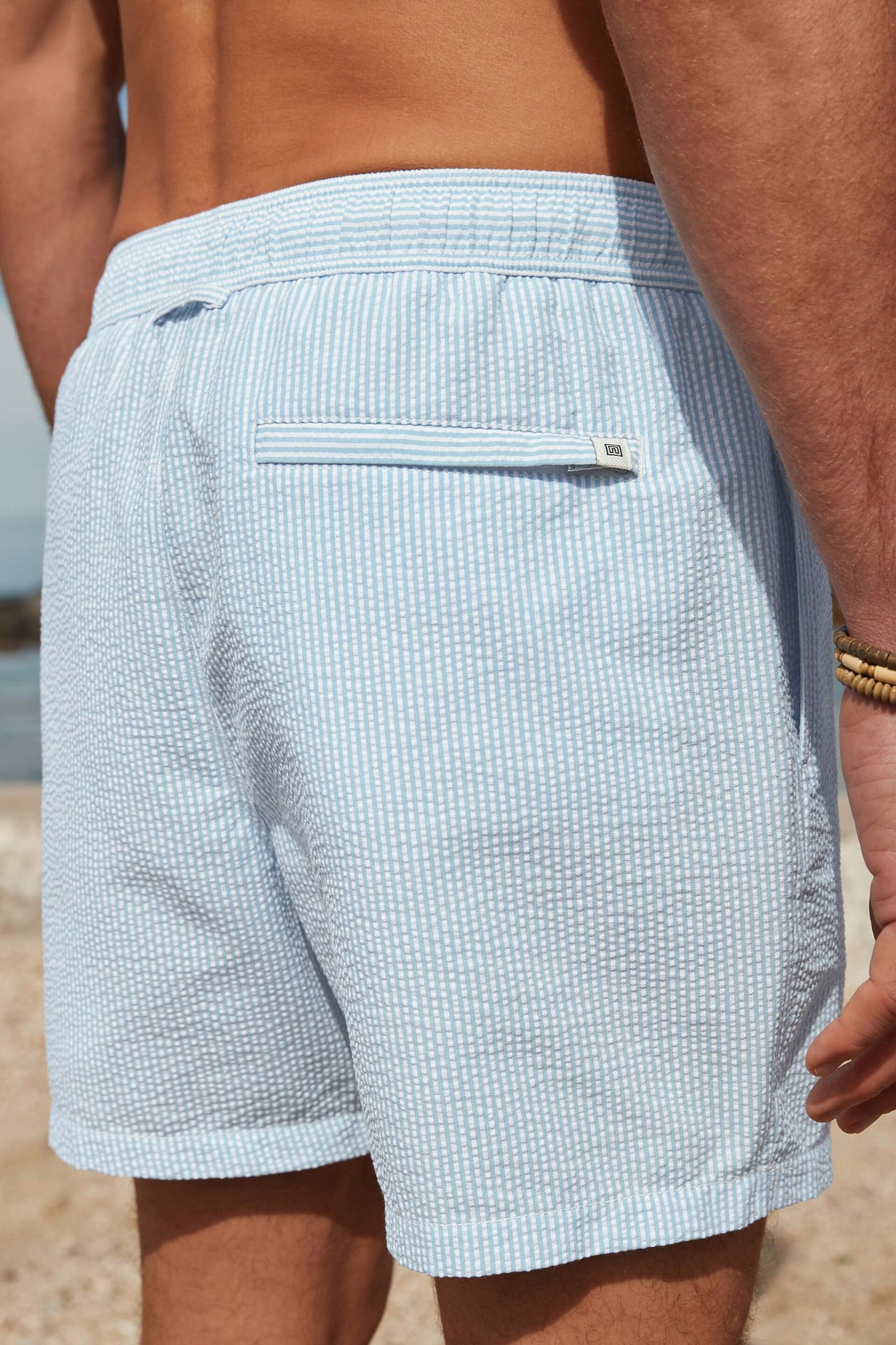 Blue and White Seersucker Striped Premium Swim Shorts - Image 5 of 11