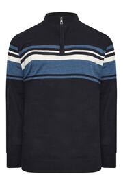 BadRhino Big & Tall Blue Fine Gauge 1/4 Zip Stripe Jumper - Image 2 of 3