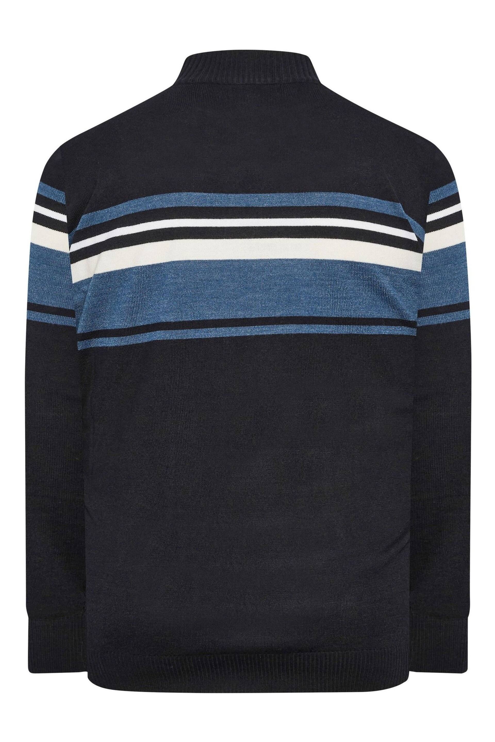 BadRhino Big & Tall Blue Fine Gauge 1/4 Zip Stripe Jumper - Image 3 of 3