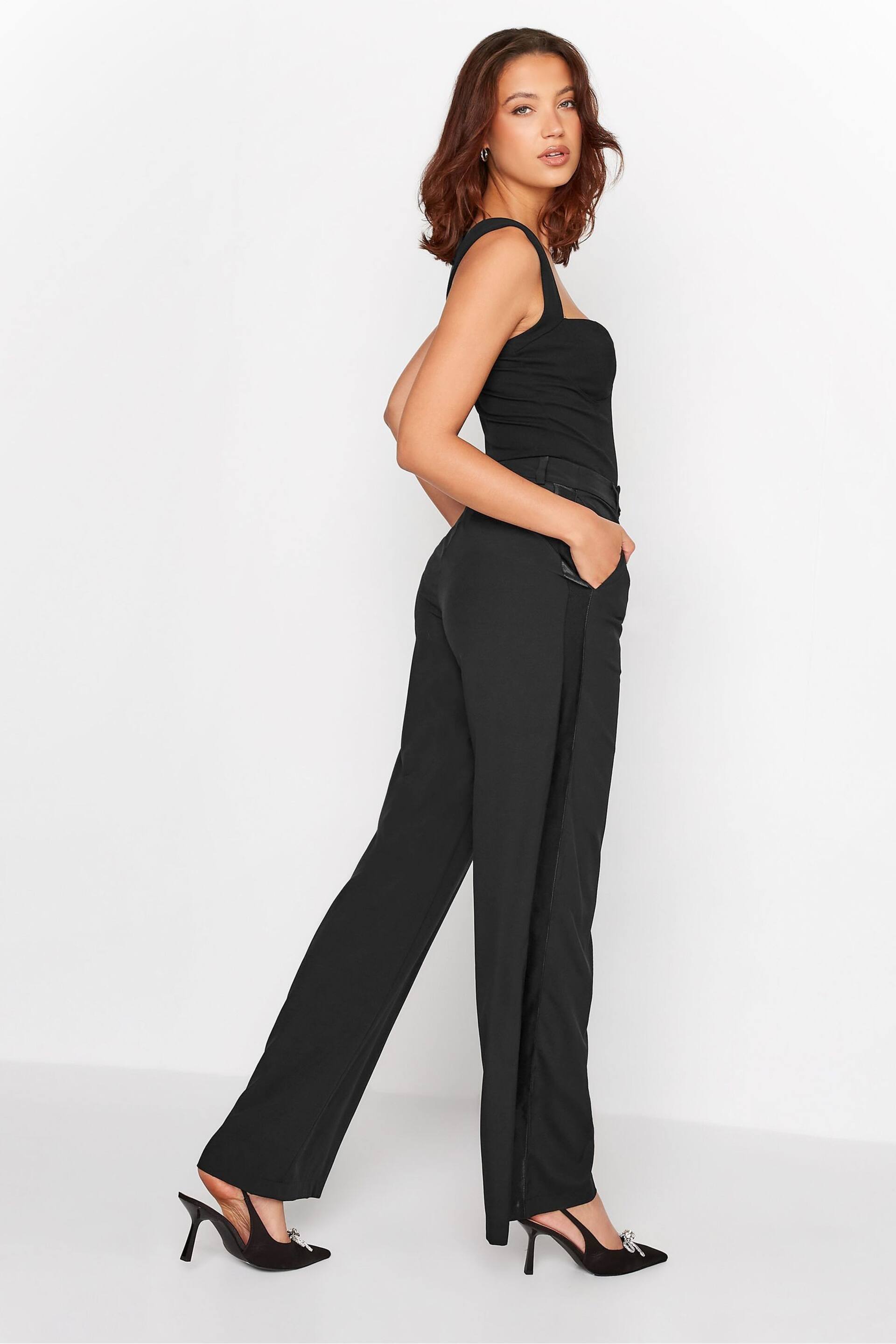 Long Tall Sally Black Dark Wide Leg Tuxedo Trousers - Image 2 of 3