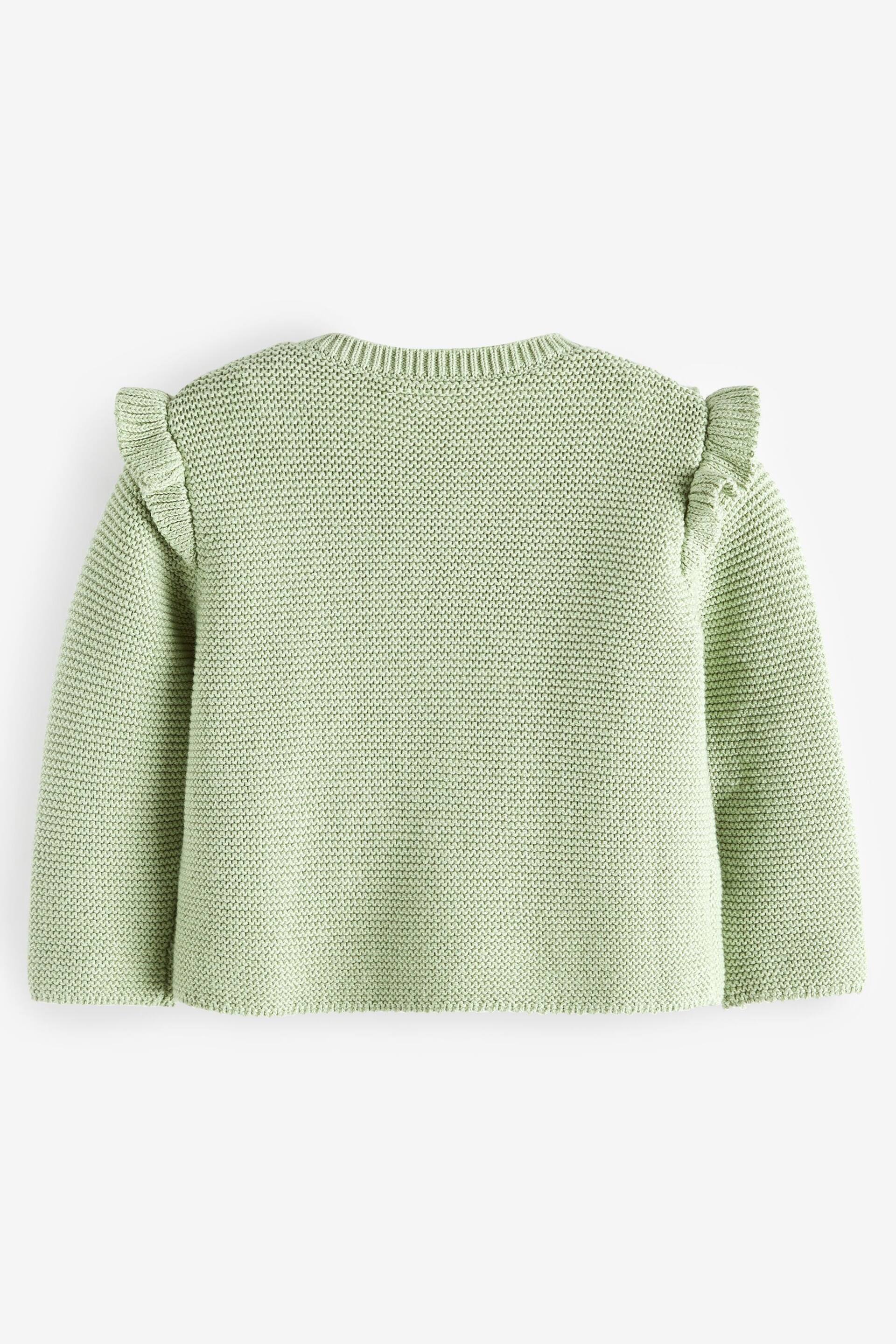 Sage Green Baby Frill Shoulder Knitted Cardigan (0mths-2yrs) - Image 2 of 3