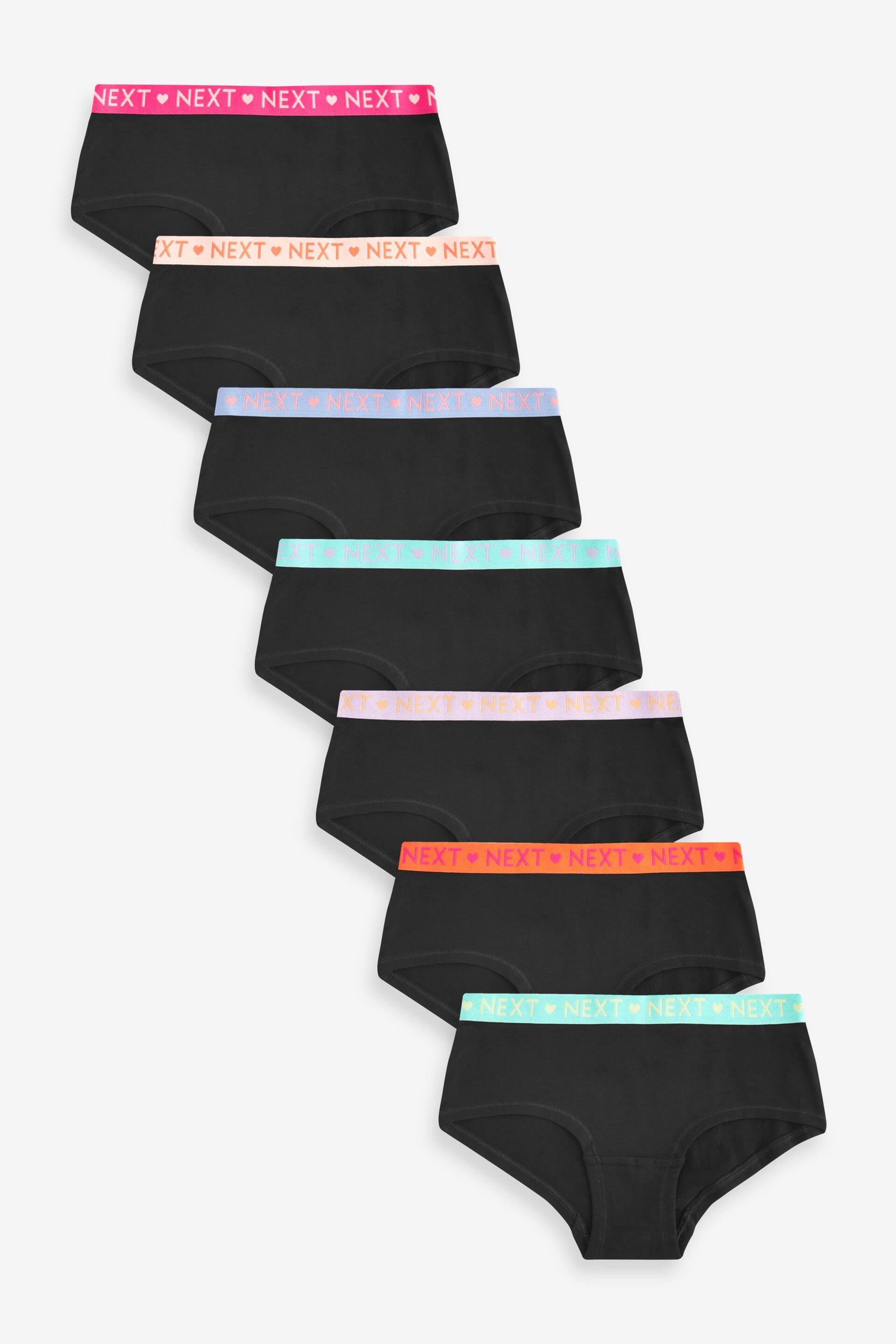 Black Bright Elastic Hipsters 7 Pack (2-16yrs) - Image 1 of 10