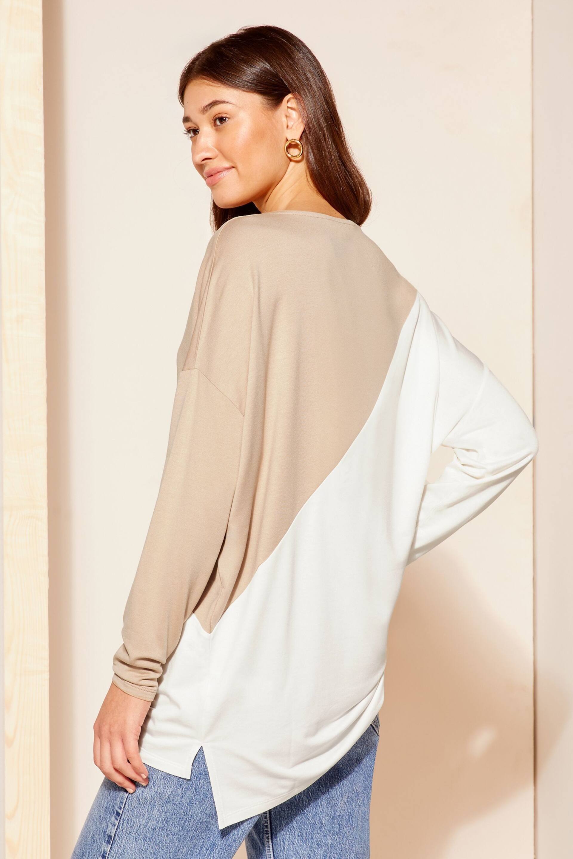 Friends Like These Cream Soft Jersey V Neck Long Sleeve Tunic Top - Image 4 of 4