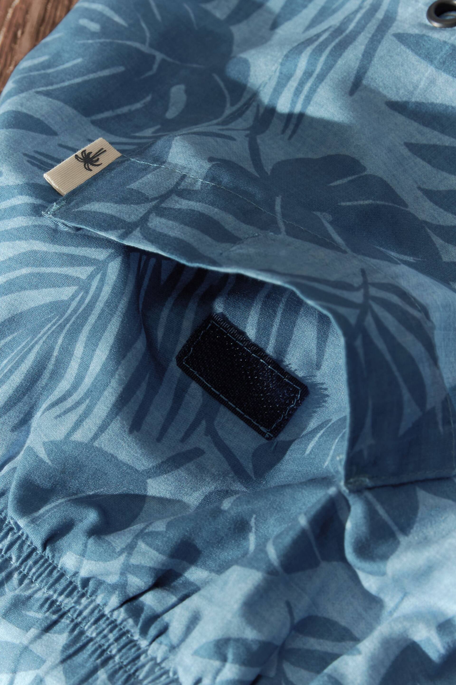 Light Blue Textured Leaf Regular Fit Printed Swim Shorts - Image 11 of 12