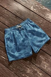 Light Blue Textured Leaf Regular Fit Printed Swim Shorts - Image 7 of 12