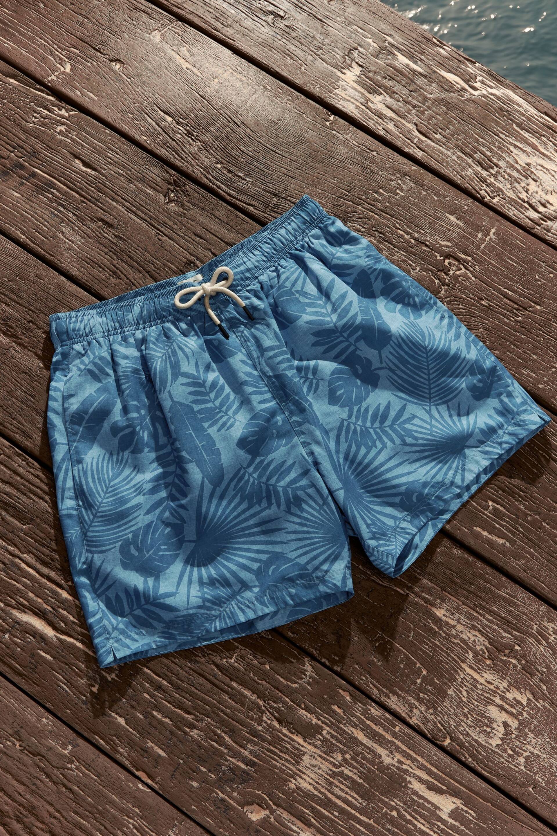 Light Blue Textured Leaf Regular Fit Printed Swim Shorts - Image 7 of 12