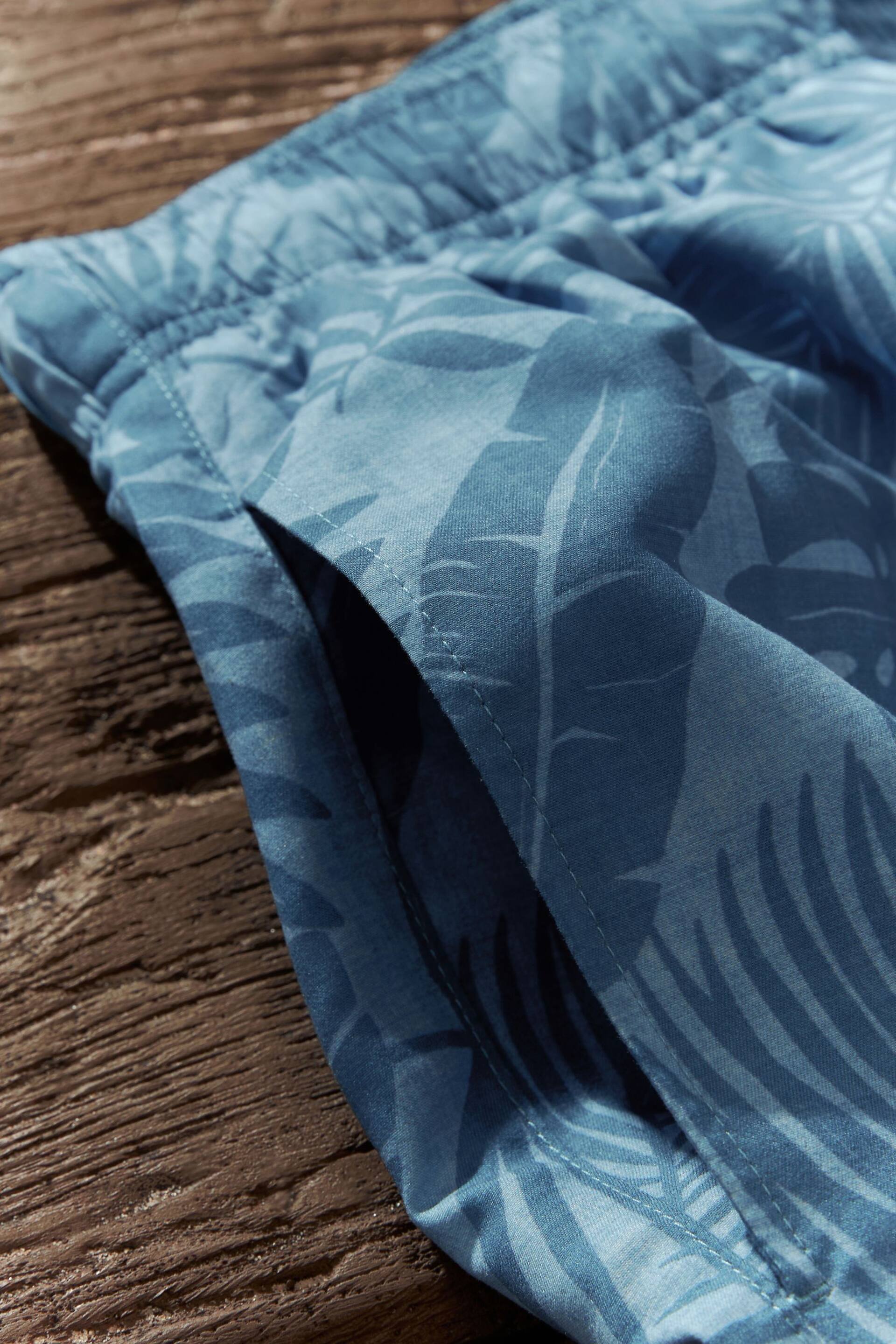 Light Blue Textured Leaf Regular Fit Printed Swim Shorts - Image 9 of 12