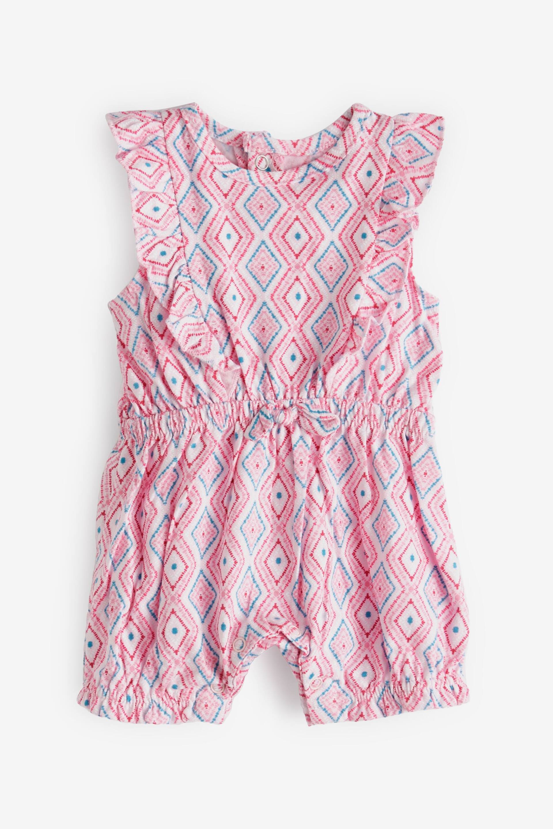 Miss Pink Geometric Print Cotton Frill Sleeved Playsuit - Image 1 of 3