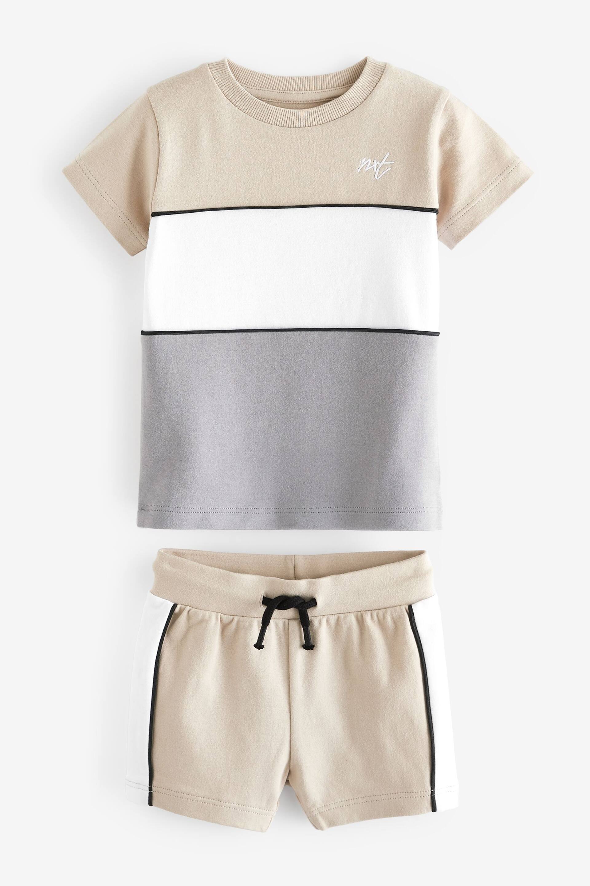 Neutral Short Sleeve Colourblock T-Shirt and Shorts Set (3mths-7yrs) - Image 5 of 7
