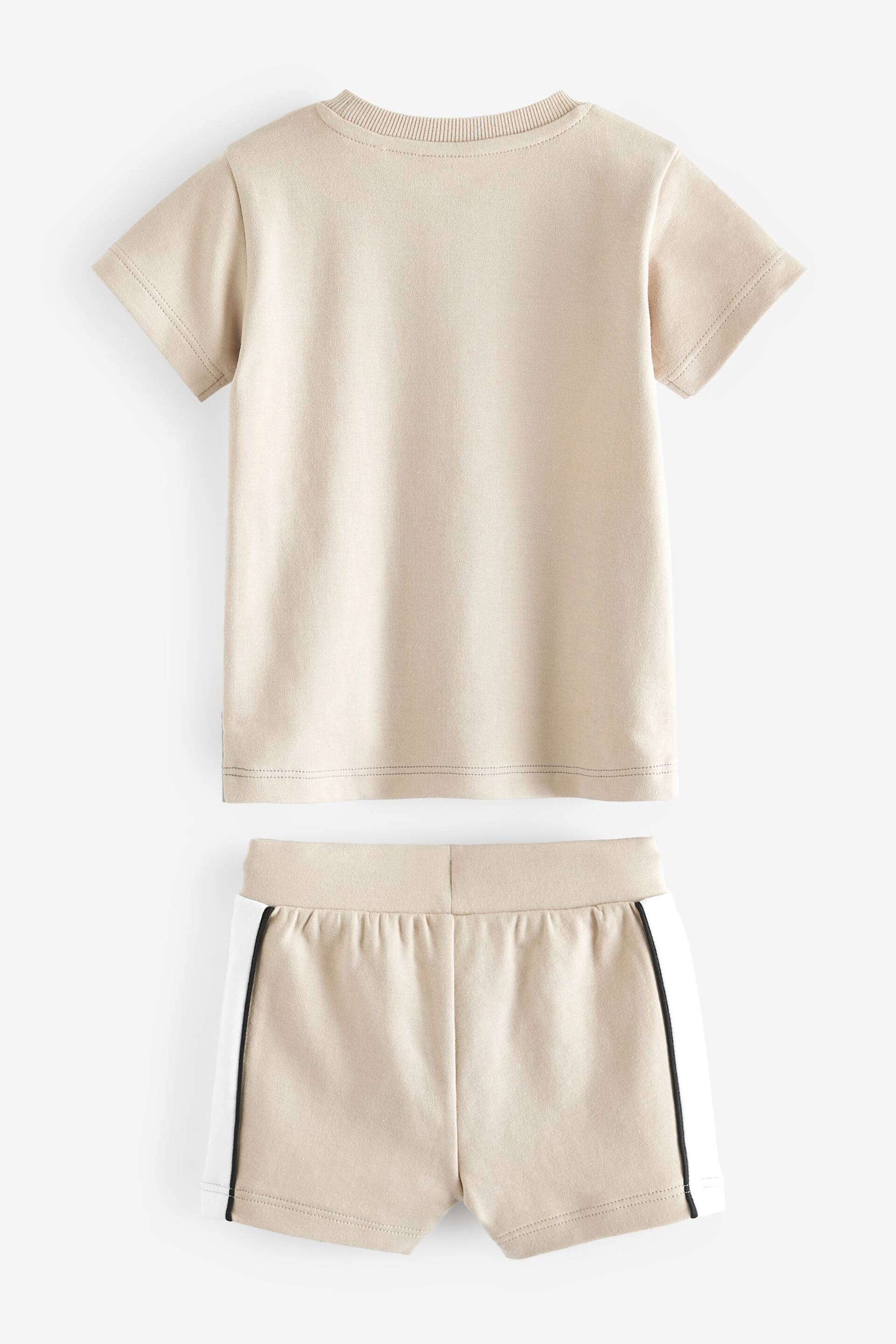 Neutral Short Sleeve Colourblock T-Shirt and Shorts Set (3mths-7yrs) - Image 6 of 7