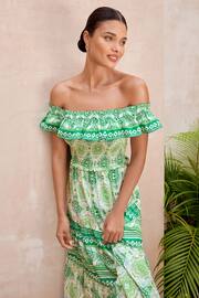 Lipsy Green Shirred Bardot Tiered Maxi Holiday Dress - Image 2 of 4