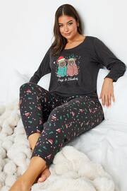 Yours Curve Grey Pugs In Blankets Long Sleeve Cuffed Pyjamas Set - Image 3 of 4