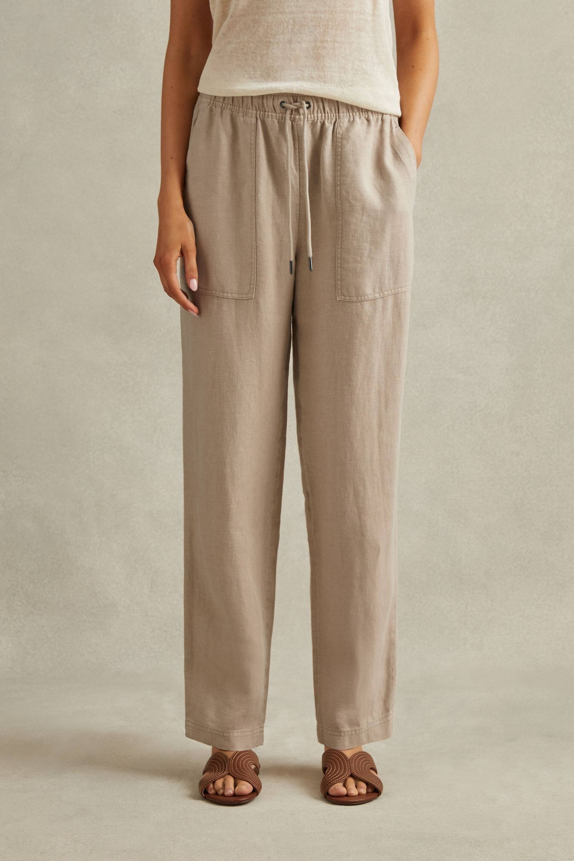 Reiss Sand Romie Drawstring Linen Trousers - Image 3 of 6