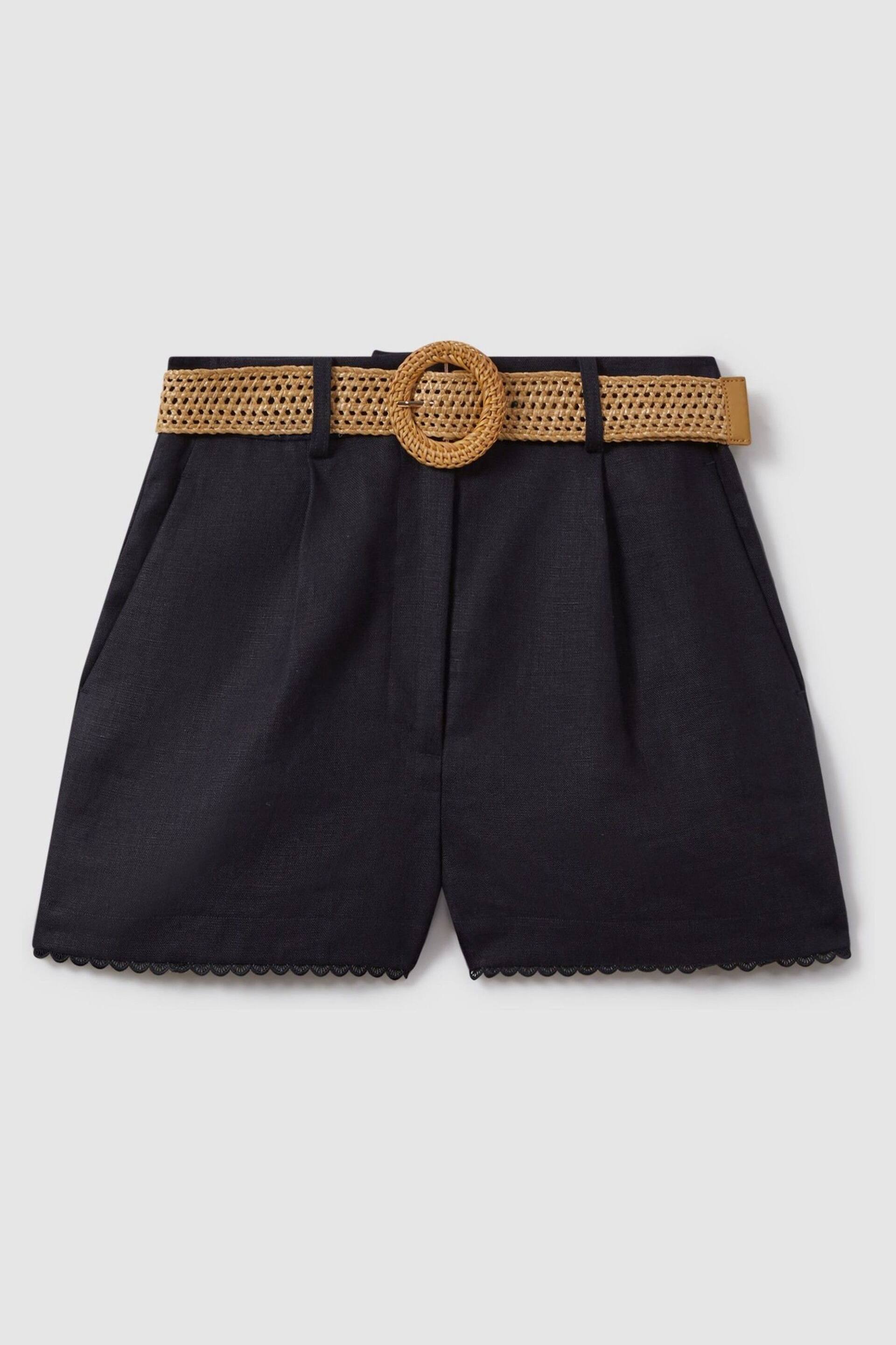 Reiss Navy Belle Linen Belted Shorts - Image 2 of 6