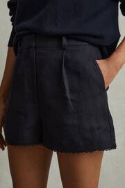 Reiss Navy Belle Linen Belted Shorts - Image 4 of 6