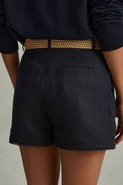 Reiss Navy Belle Linen Belted Shorts - Image 5 of 6