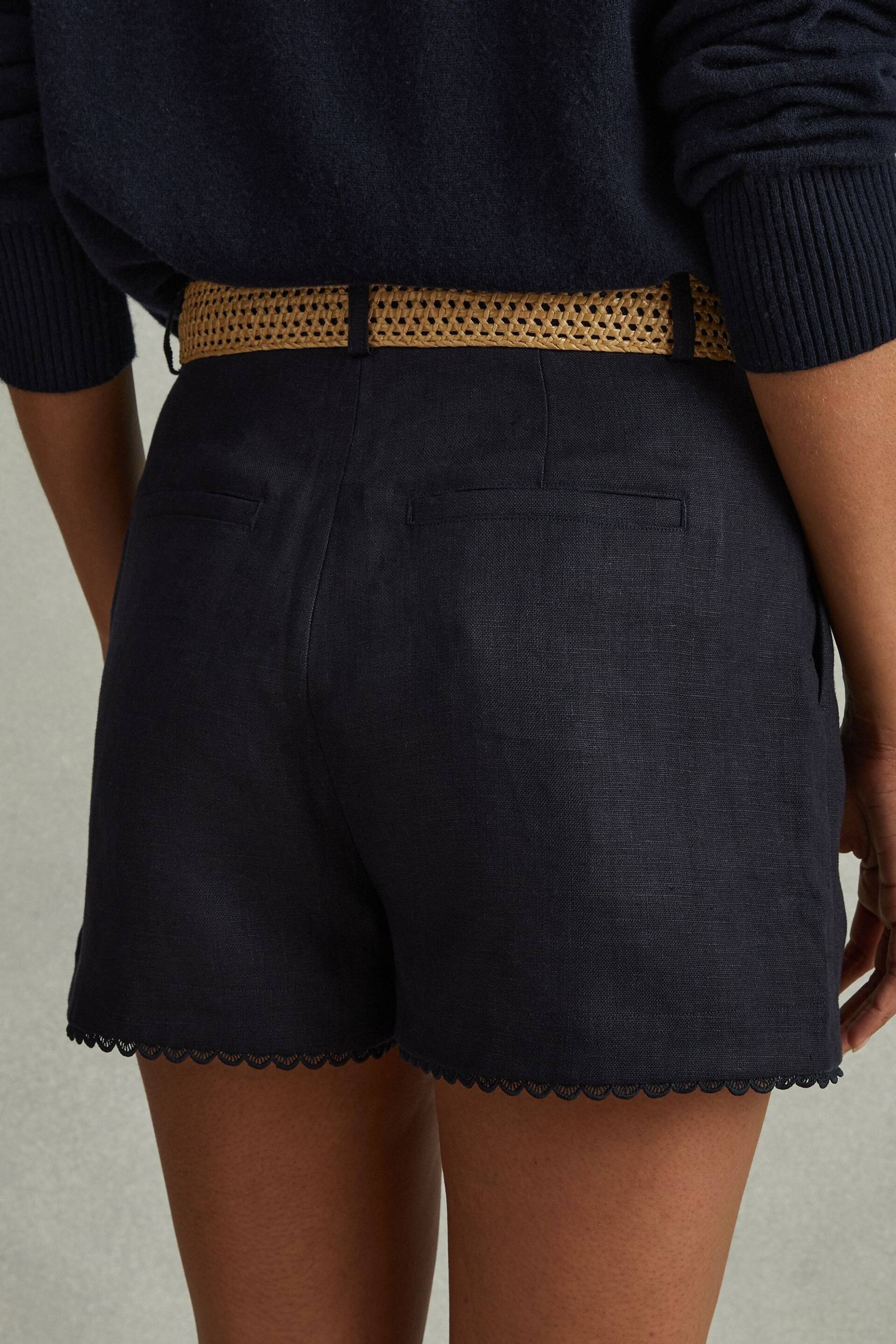 Reiss Navy Belle Linen Belted Shorts - Image 5 of 6