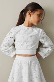 Reiss Ivory Nella Senior Cotton Broderie Lace Bow Back Top - Image 1 of 7