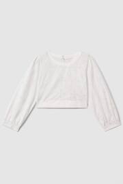 Reiss Ivory Nella Senior Cotton Broderie Lace Bow Back Top - Image 2 of 7