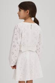 Reiss Ivory Nella Senior Cotton Broderie Lace Bow Back Top - Image 5 of 7