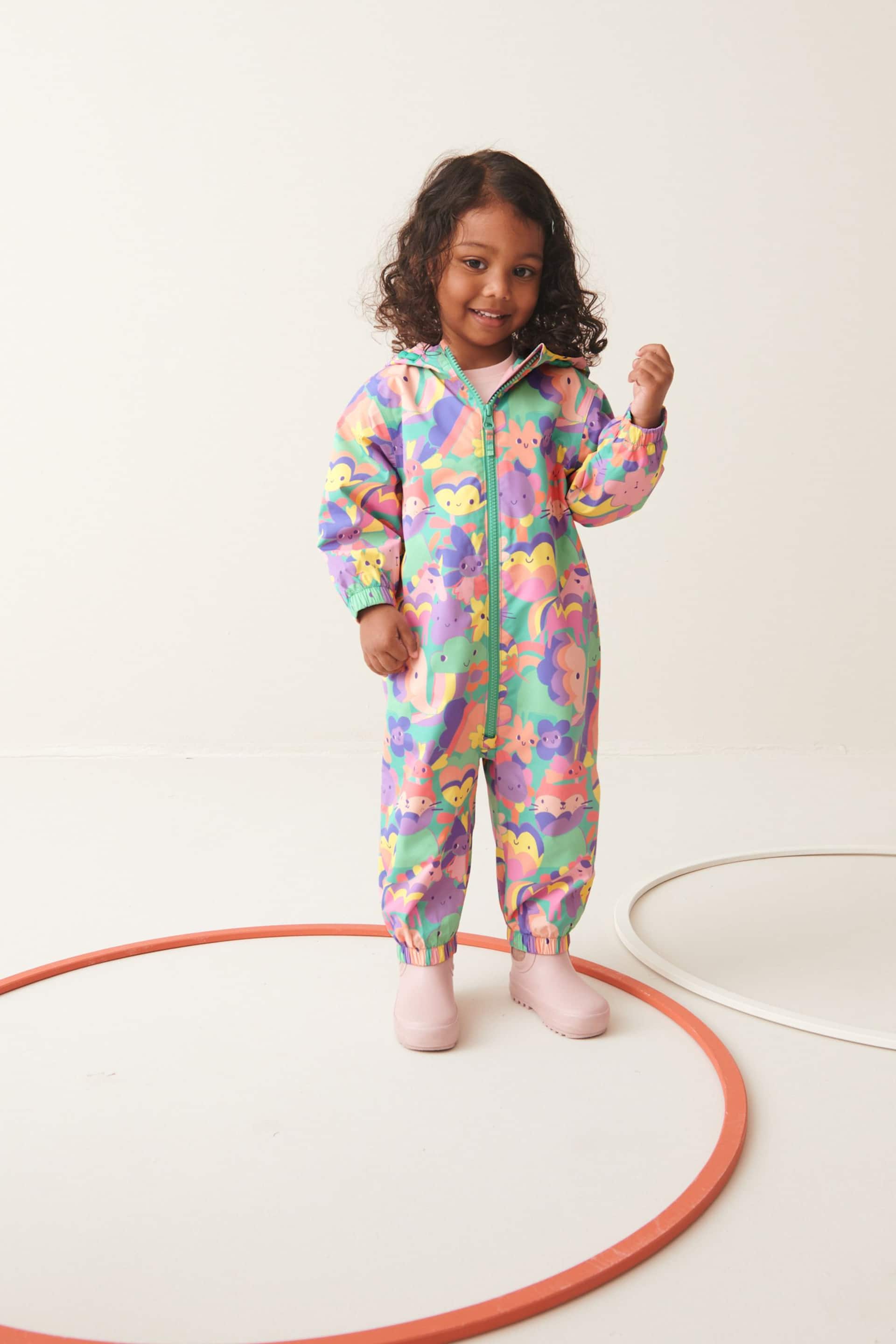 Multi Lightweight Waterproof Fleece Lined Printed Puddlesuit (3mths-7yrs) - Image 2 of 9