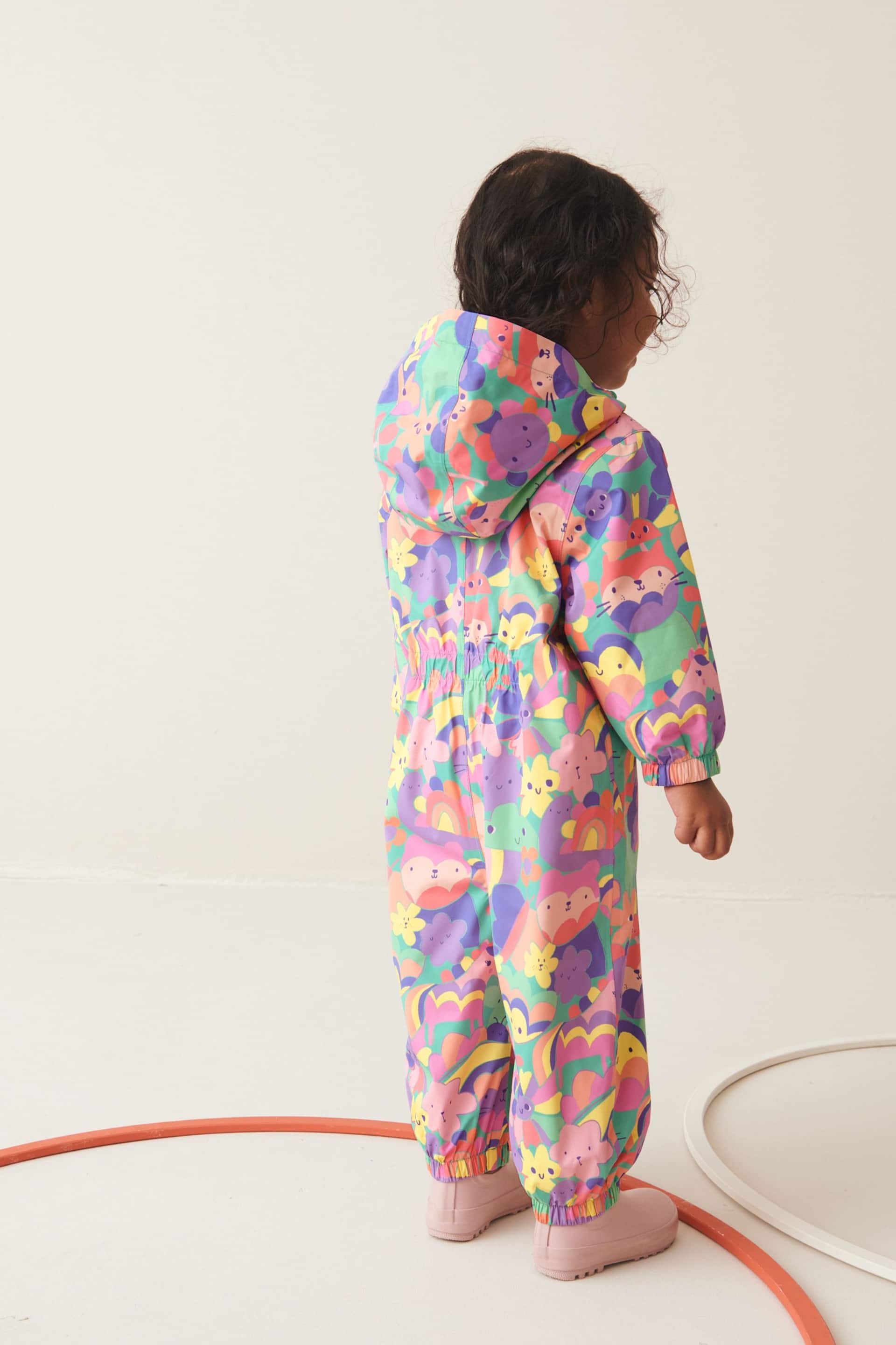 Multi Lightweight Waterproof Fleece Lined Printed Puddlesuit (3mths-7yrs) - Image 3 of 9