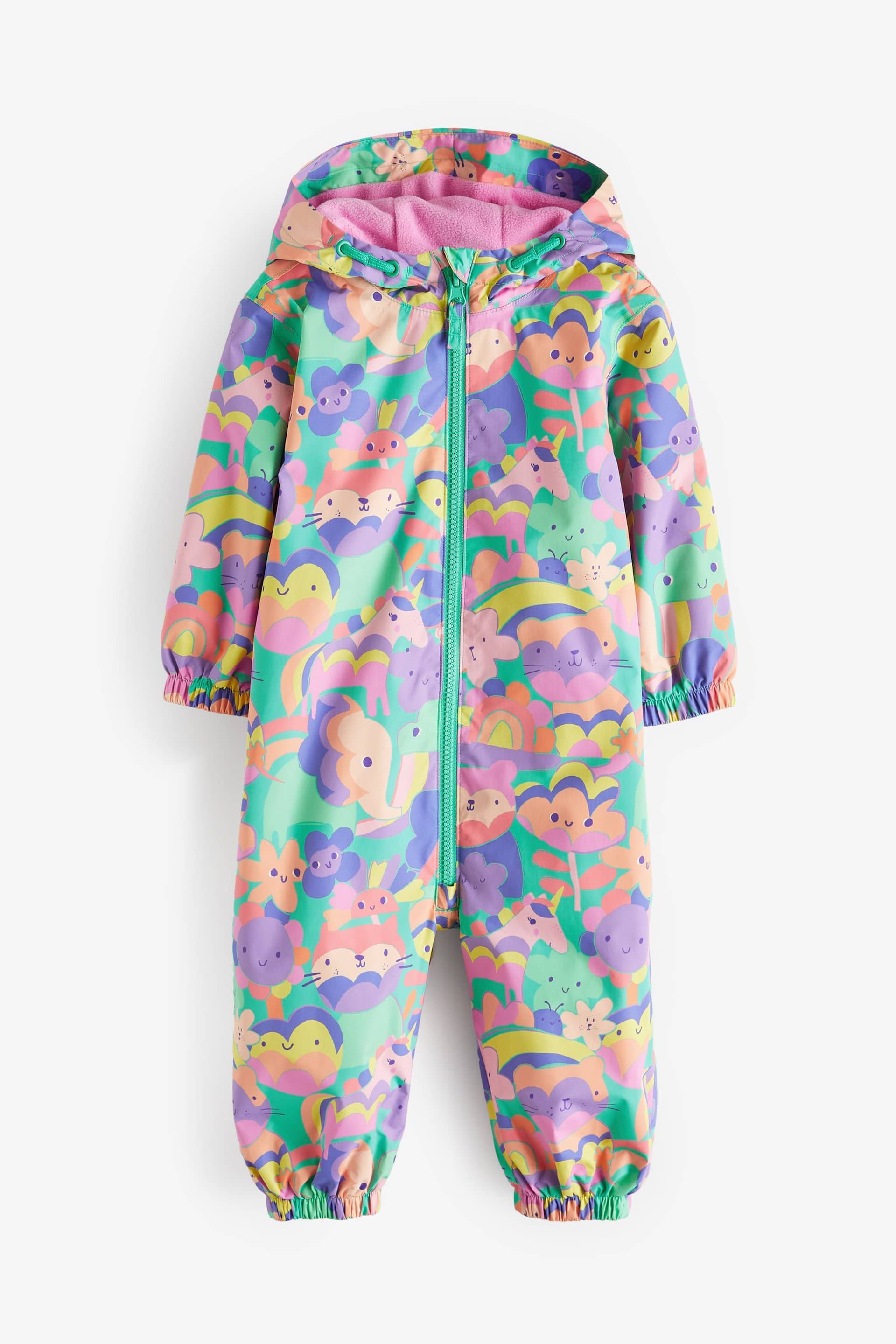 Multi Lightweight Waterproof Fleece Lined Printed Puddlesuit (3mths-7yrs) - Image 6 of 9