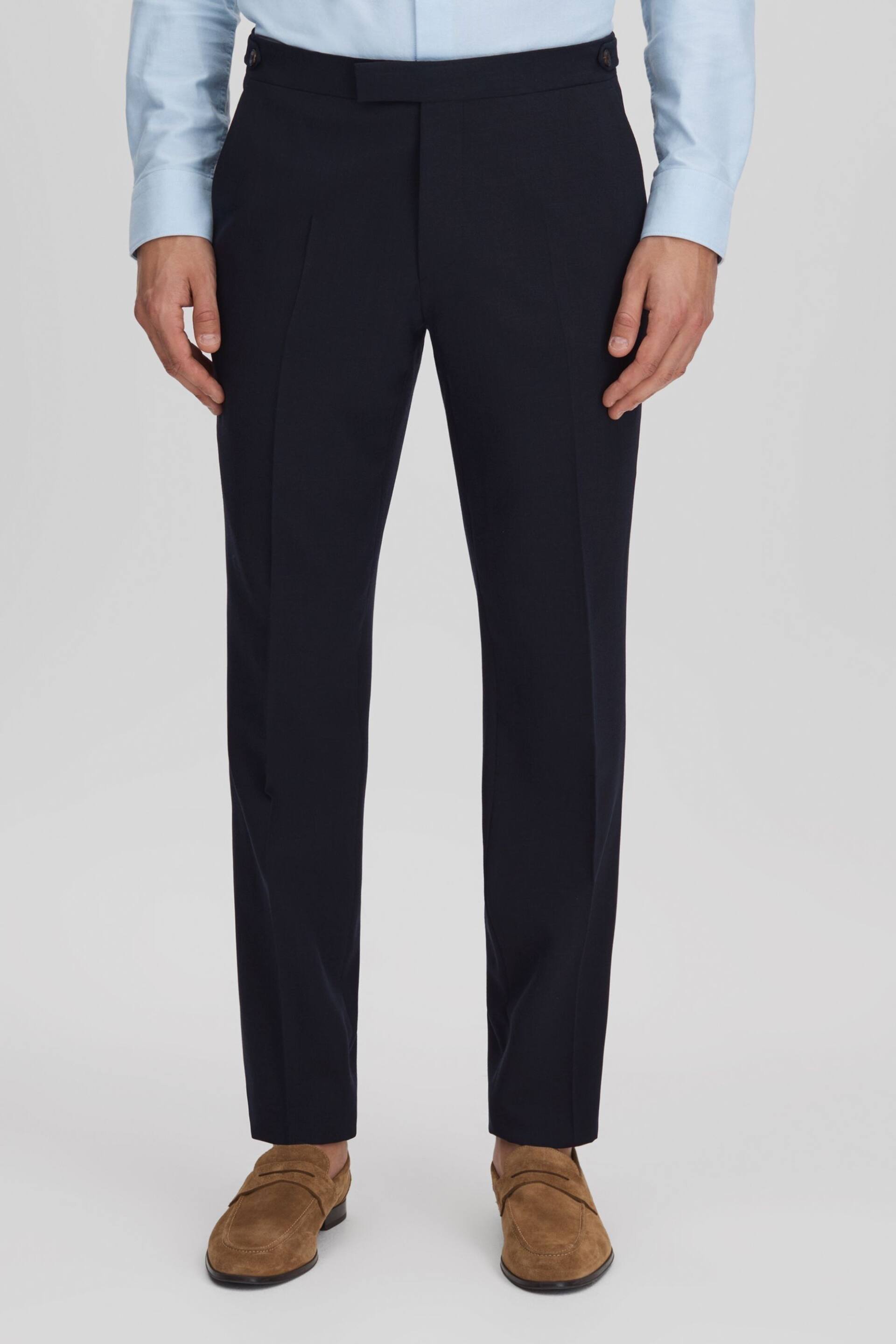 Reiss Navy Belmont Slim Fit Side Adjuster Trousers - Image 1 of 6