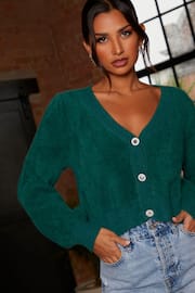 Chi Chi London Green Fluffy Yarn Knitted Cardigan - Image 1 of 4