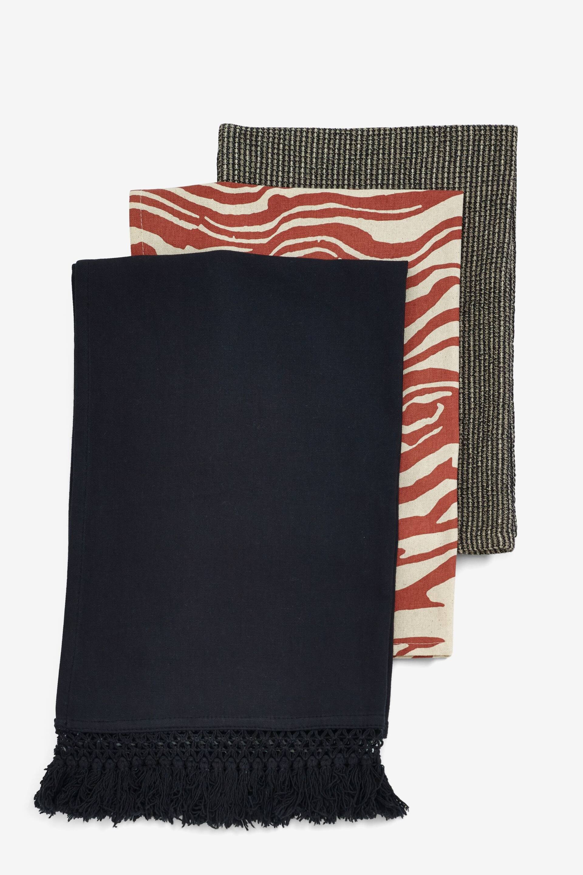 Black Set of 3 Black Global Tea Towels - Image 4 of 4