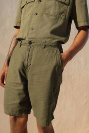 Green Linen Blend Chino Shorts - Image 1 of 5