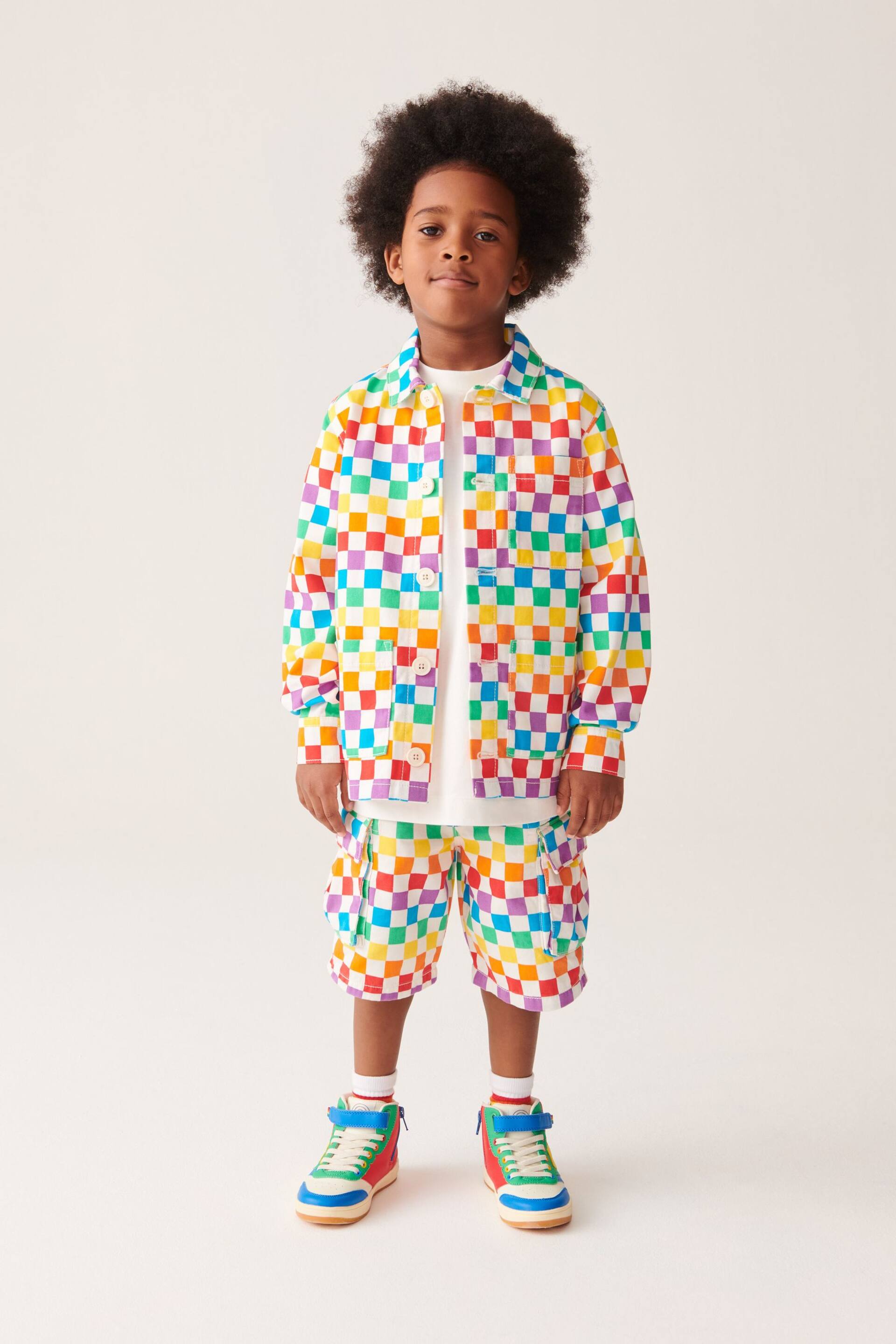 Little Bird by Jools Oliver Multi Rainbow Checkerboard Shacket - Image 1 of 9
