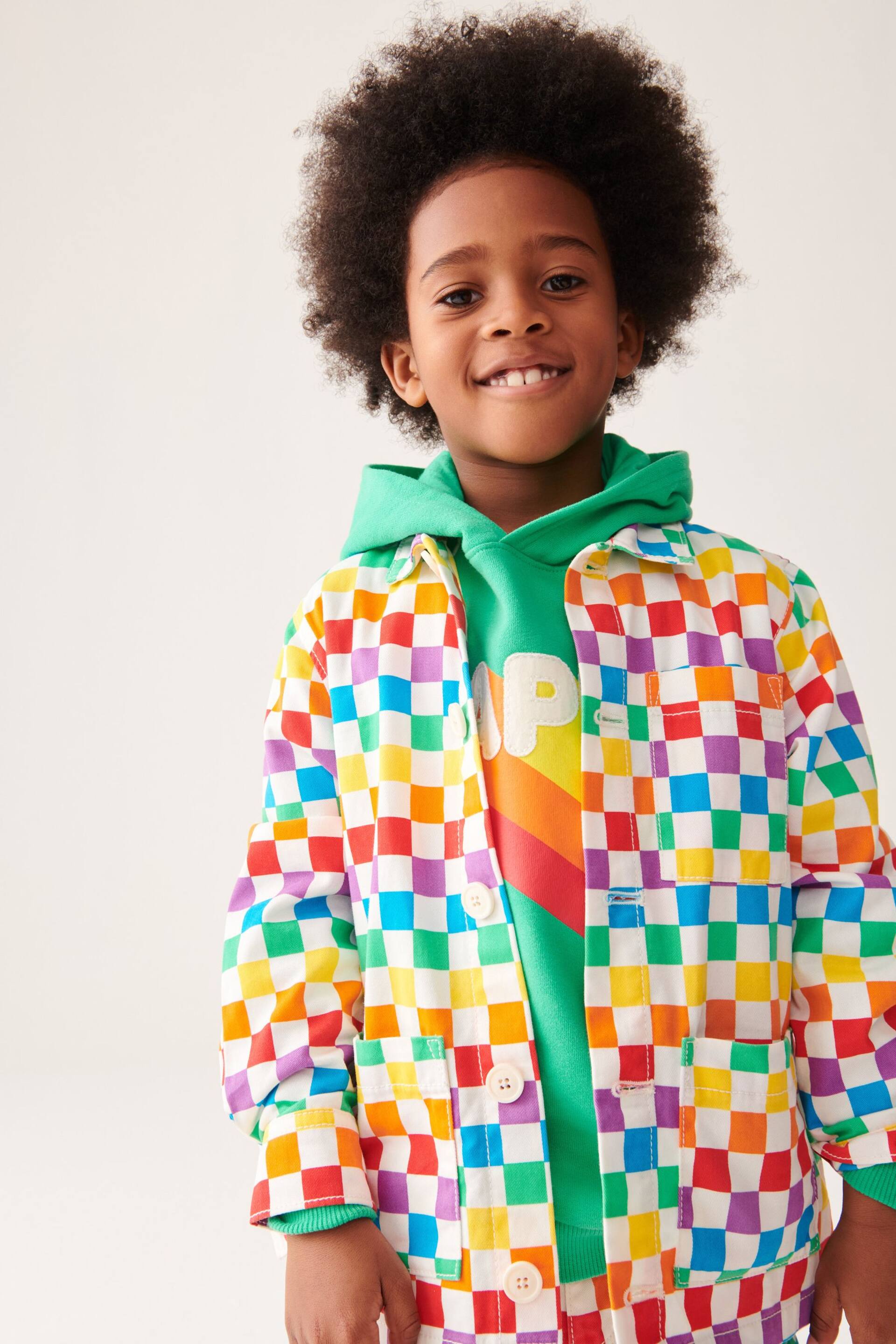 Little Bird by Jools Oliver Multi Rainbow Checkerboard Shacket - Image 2 of 9