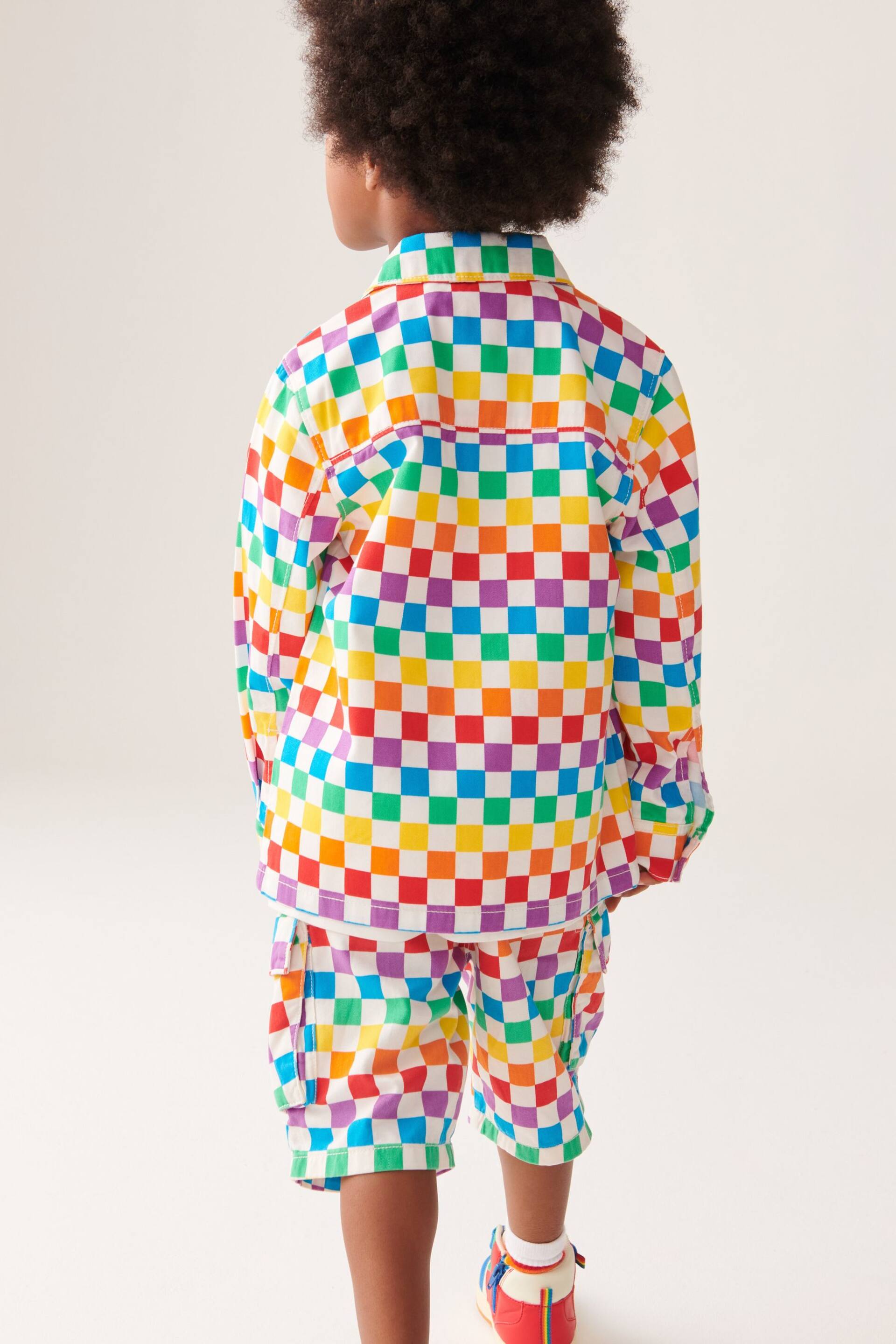Little Bird by Jools Oliver Multi Rainbow Checkerboard Shacket - Image 4 of 9