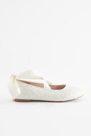 White Glitter Tie Ballerina Occasion Shoes - Image 2 of 5