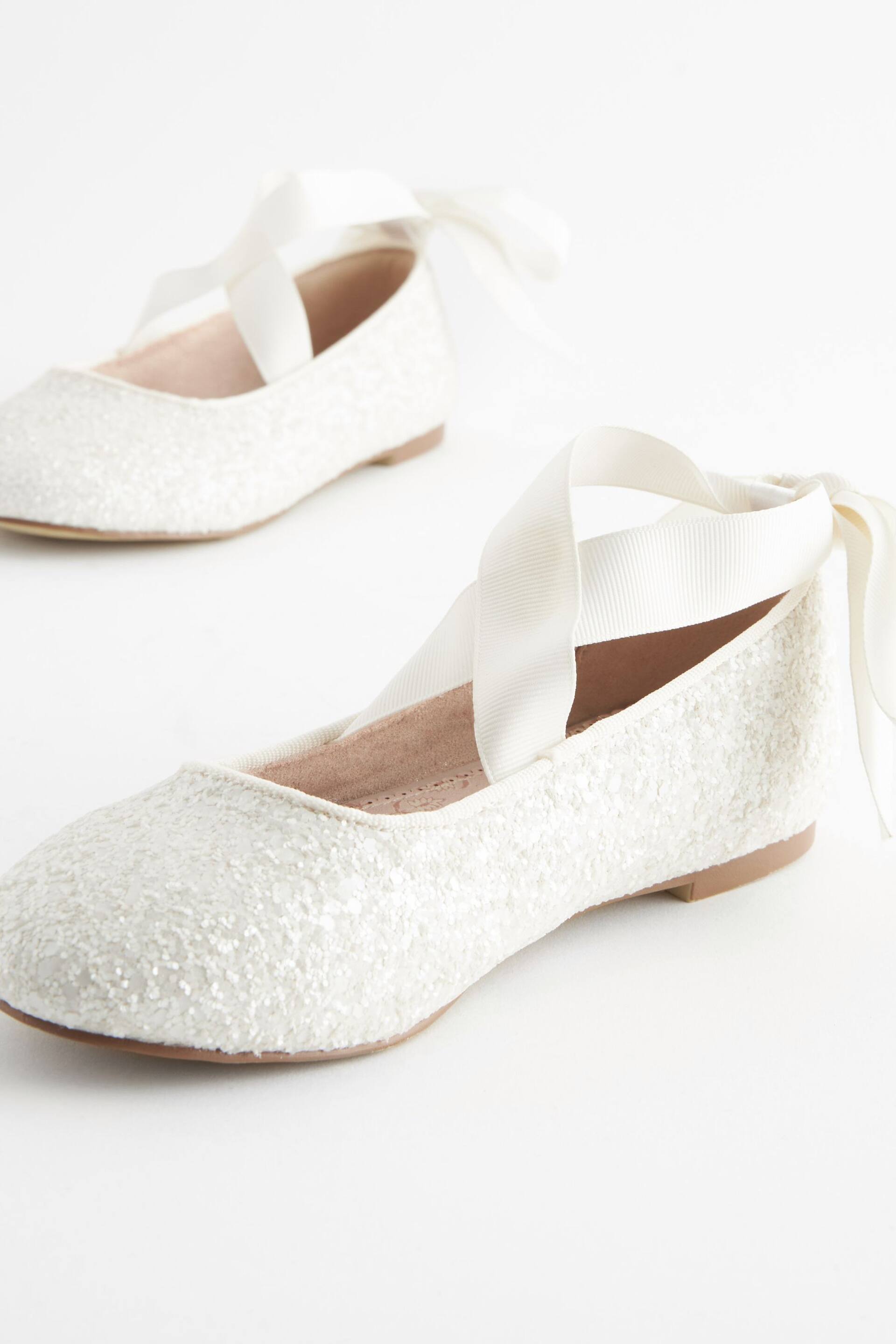 White Glitter Tie Ballerina Occasion Shoes - Image 3 of 5