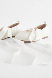 White Glitter Tie Ballerina Occasion Shoes - Image 4 of 5