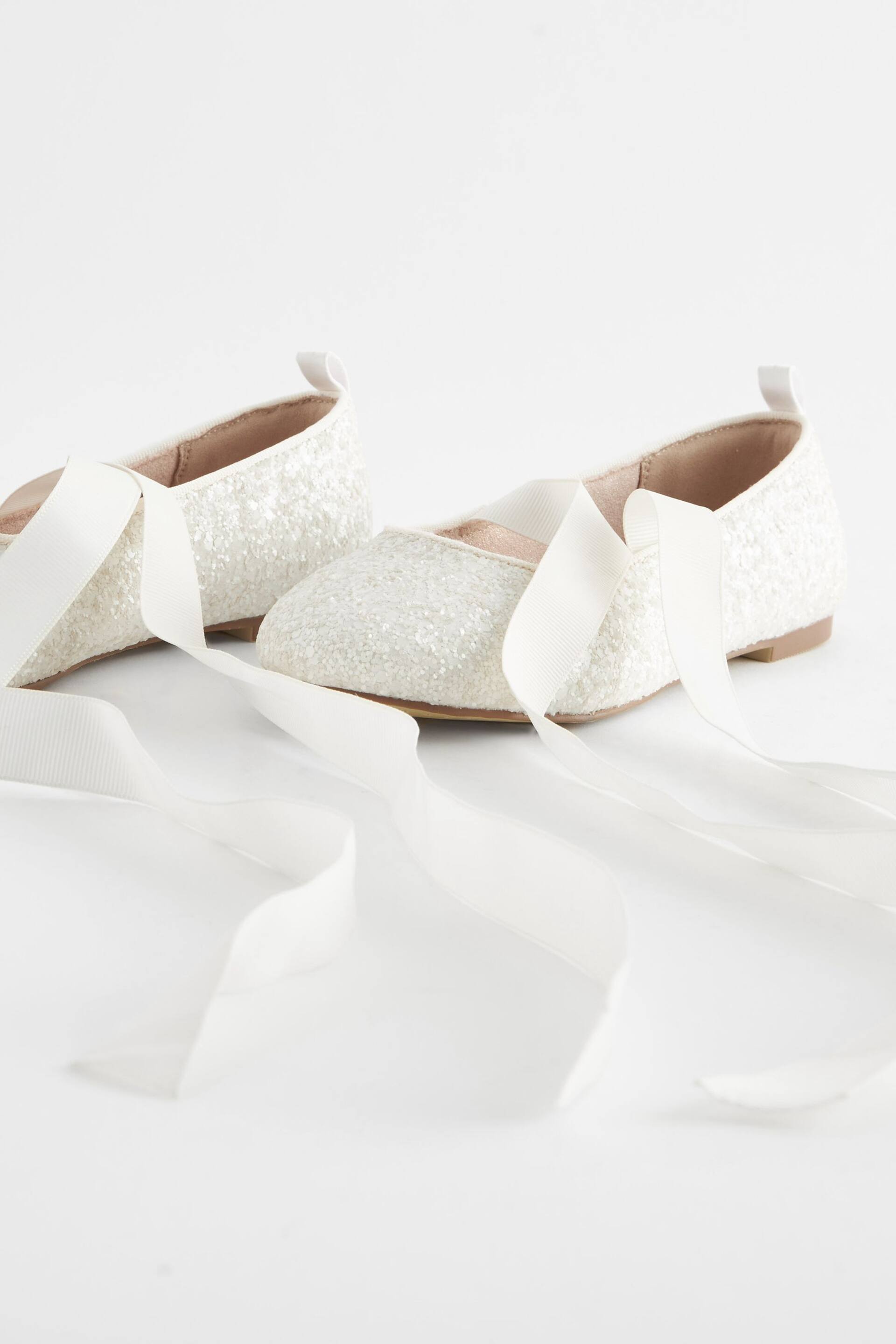 White Glitter Tie Ballerina Occasion Shoes - Image 4 of 5