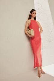 Coral Pink Premium 100% Linen Midi Dress - Image 2 of 5