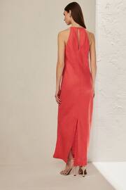 Coral Pink Premium 100% Linen Midi Dress - Image 3 of 5
