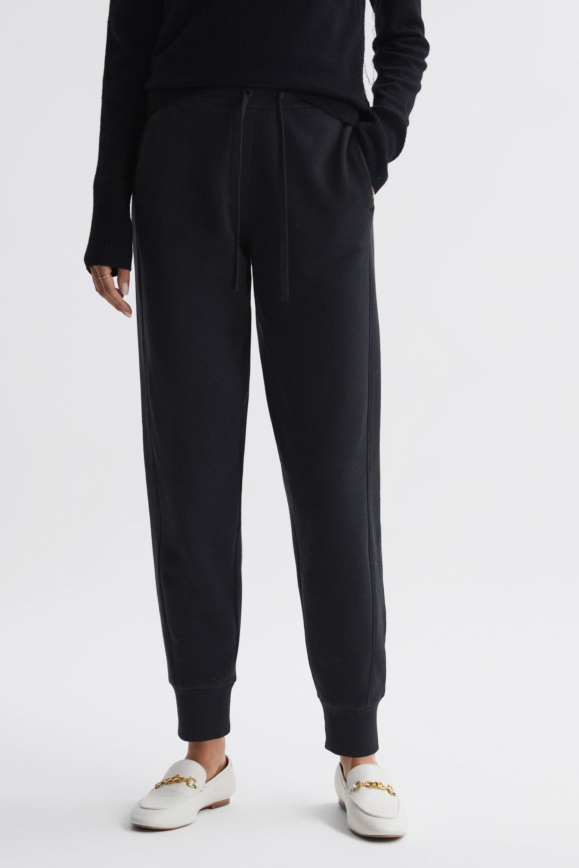 Reiss Black Bronte Cotton Drawstring Cuffed Joggers - Image 1 of 4