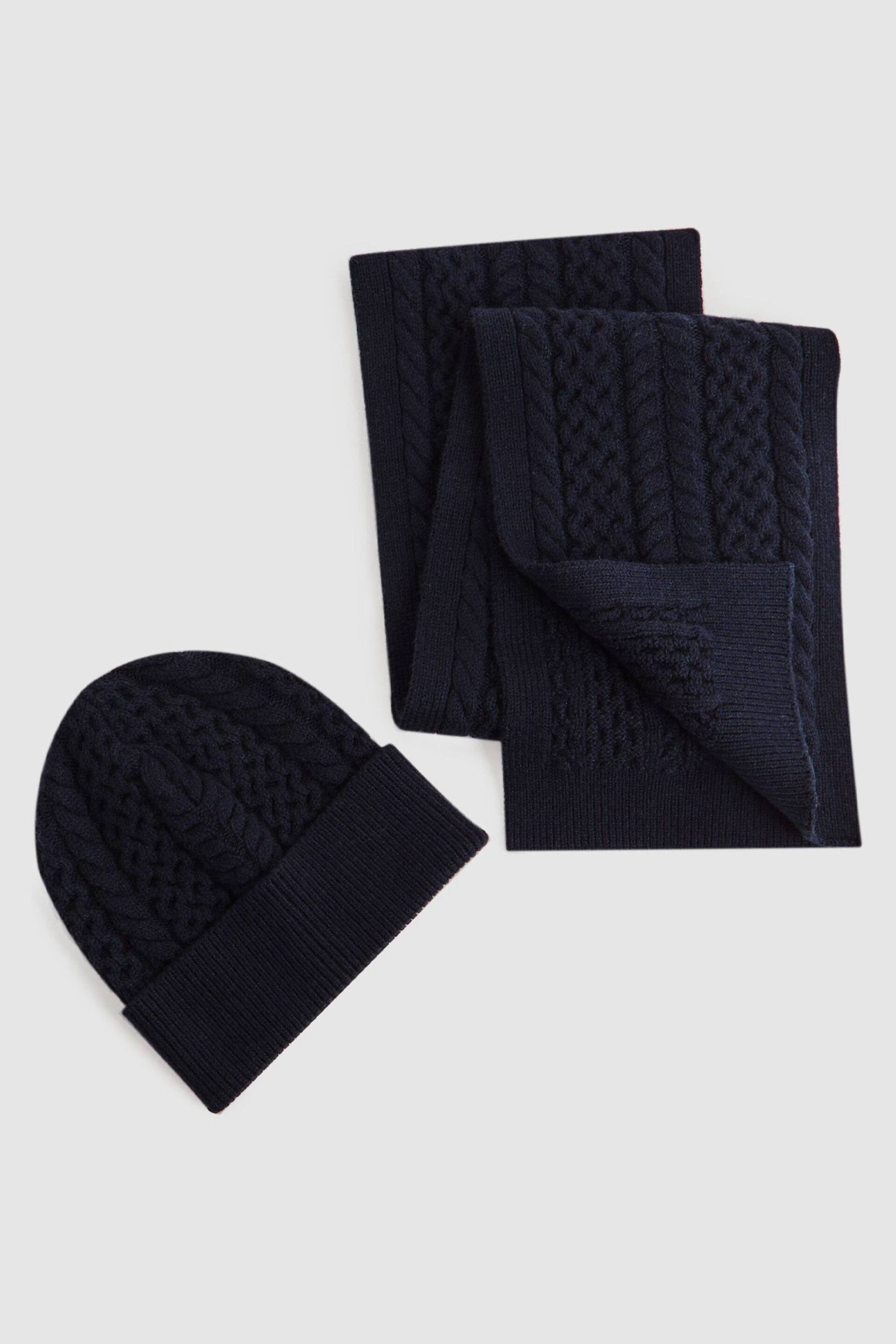 Reiss Navy Heath Junior Knitted Scarf and Beanie Hat Set - Image 1 of 5