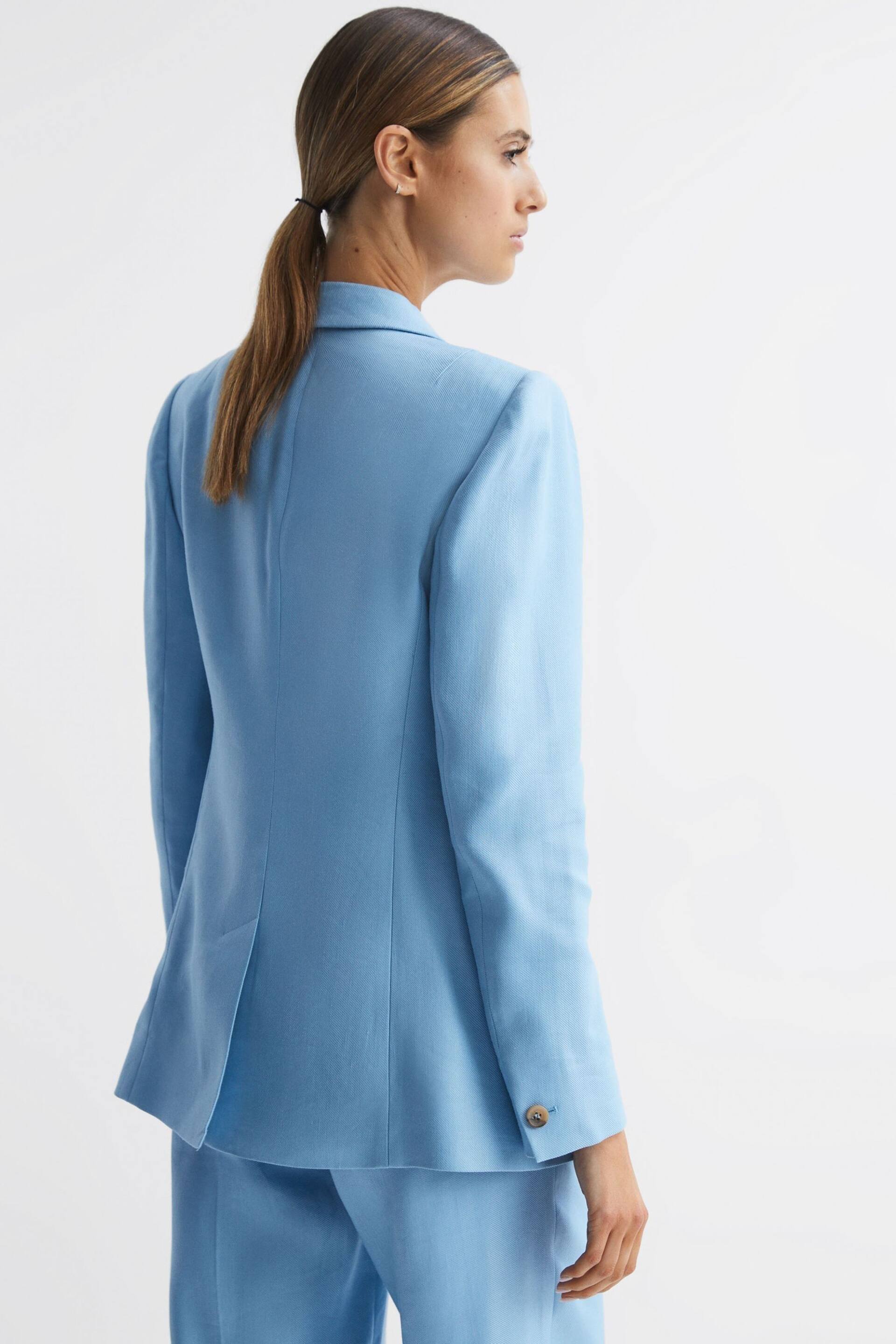 Reiss Blue Hollie Double Breasted Linen Blazer - Image 5 of 7